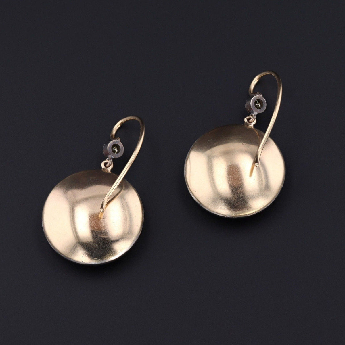 Antique Shakudo Earrings with Diamonds and 14k Ear Wires - Trademark Antiques