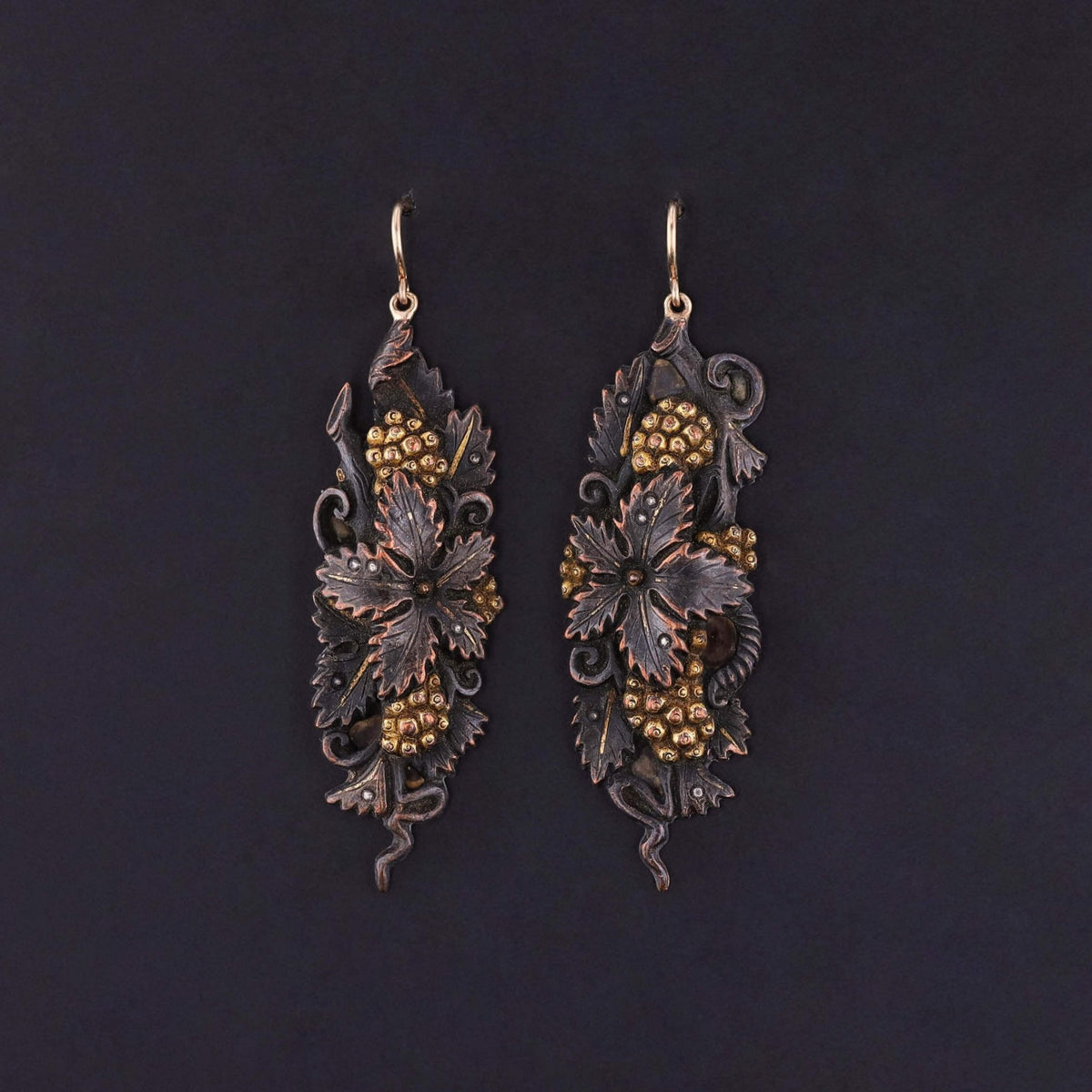 Antique Shakudo Floral Earrings with 14k Gold - Trademark Antiques
