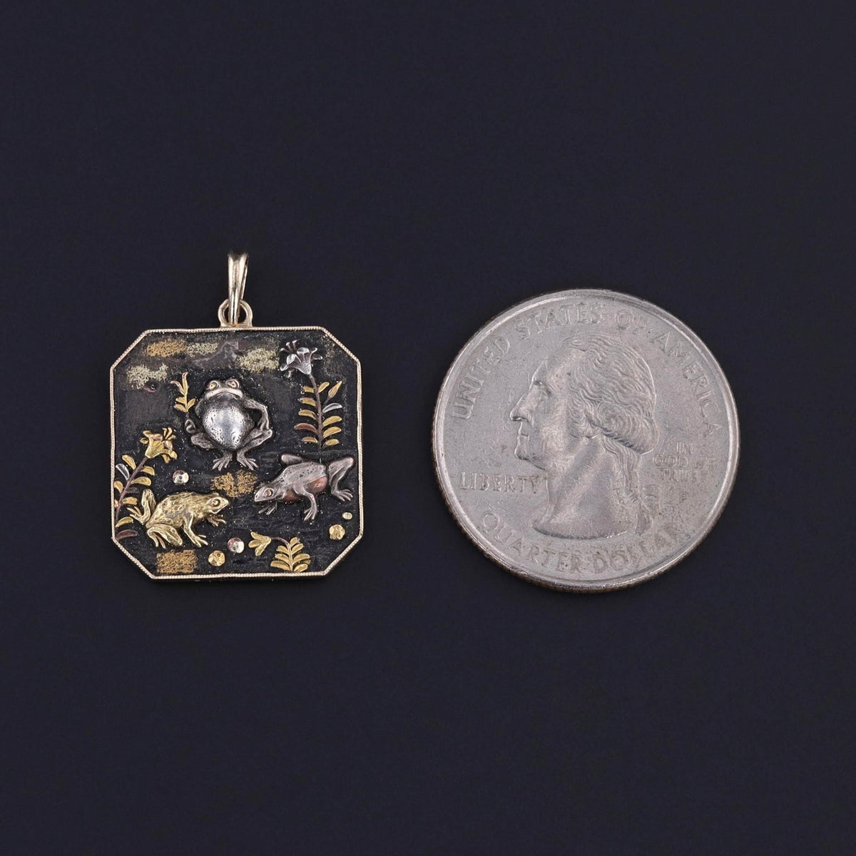 Antique Shakudo Frog Pendant of 14k Gold - Trademark Antiques