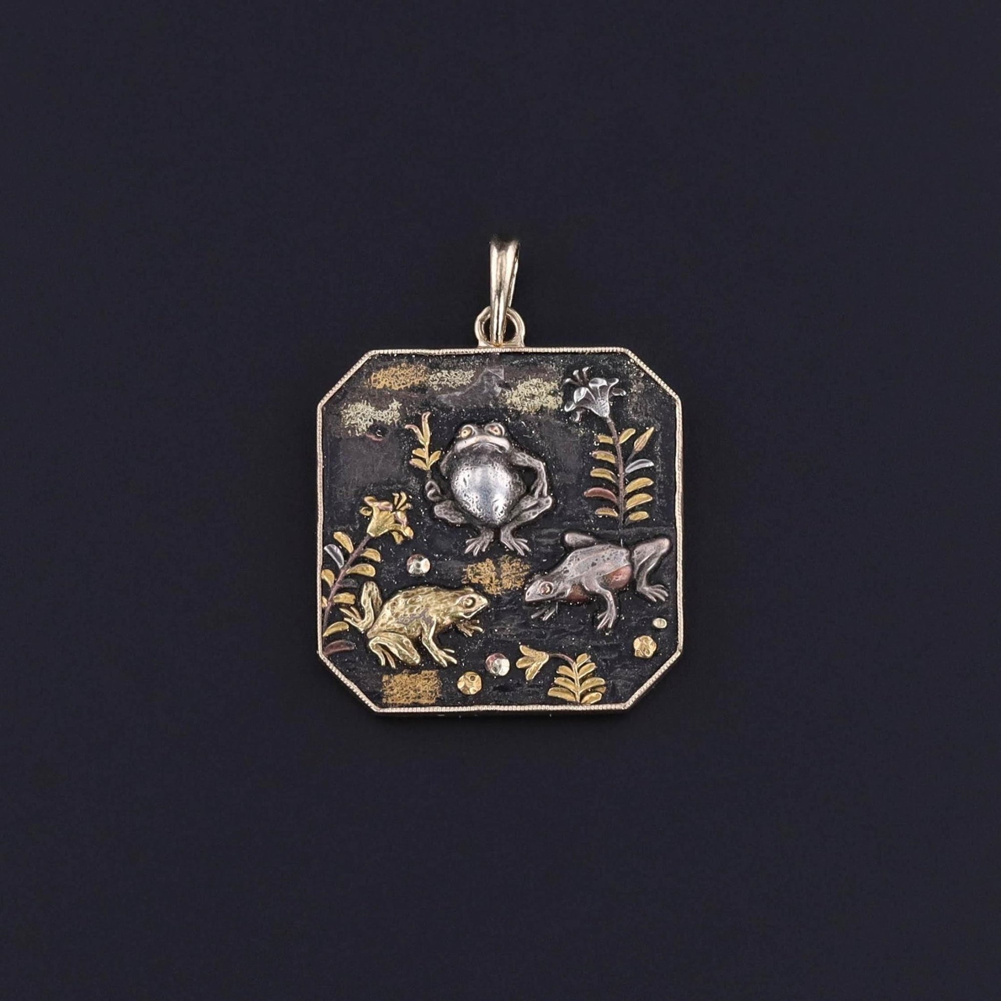 Antique Shakudo Frog Pendant of 14k Gold - Trademark Antiques