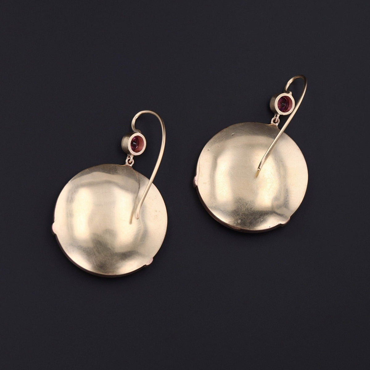 Antique Shakudo with Pink Tourmaline Earrings of 14k Gold - Trademark Antiques