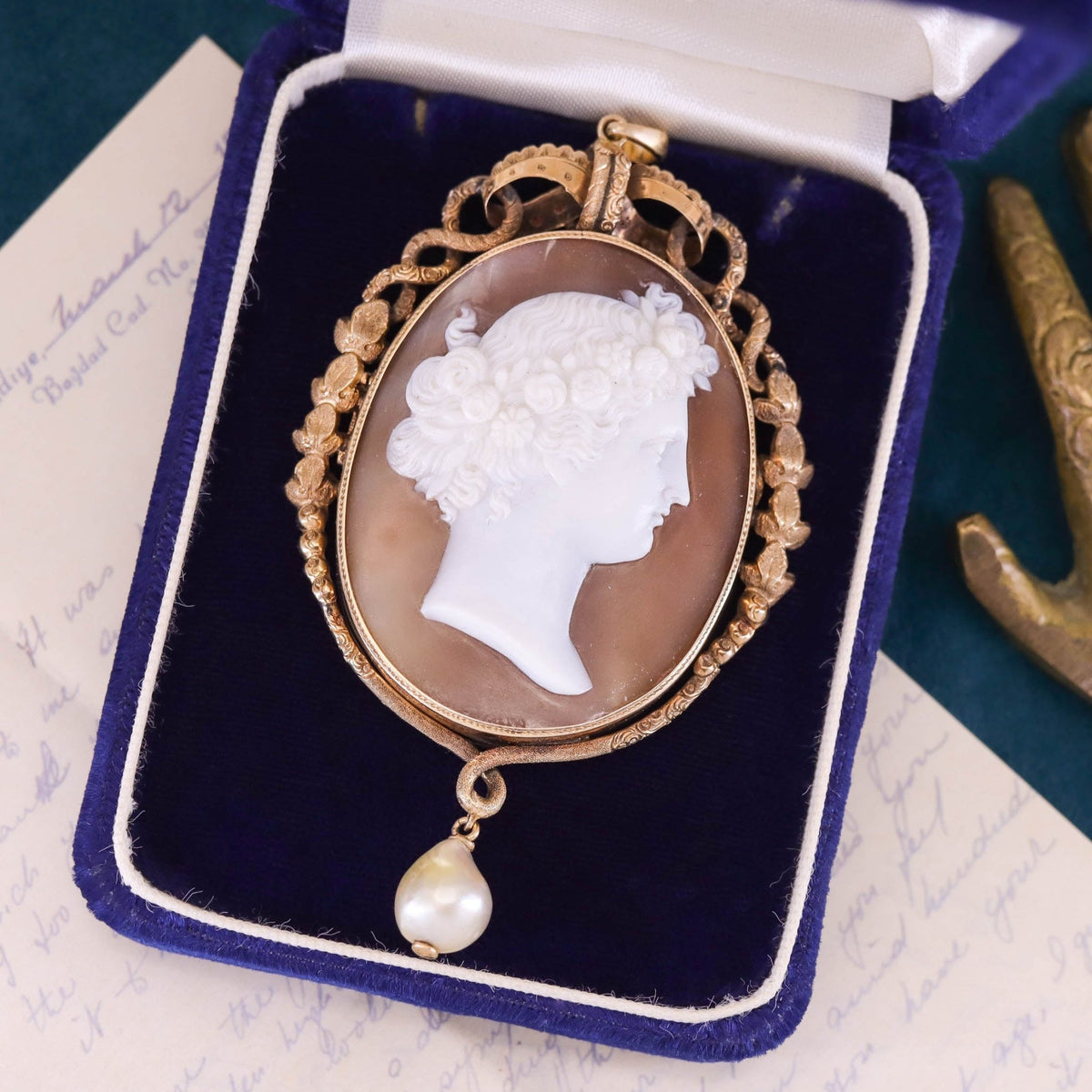 Antique Shell Cameo Pendant of 12k Gold - Trademark Antiques