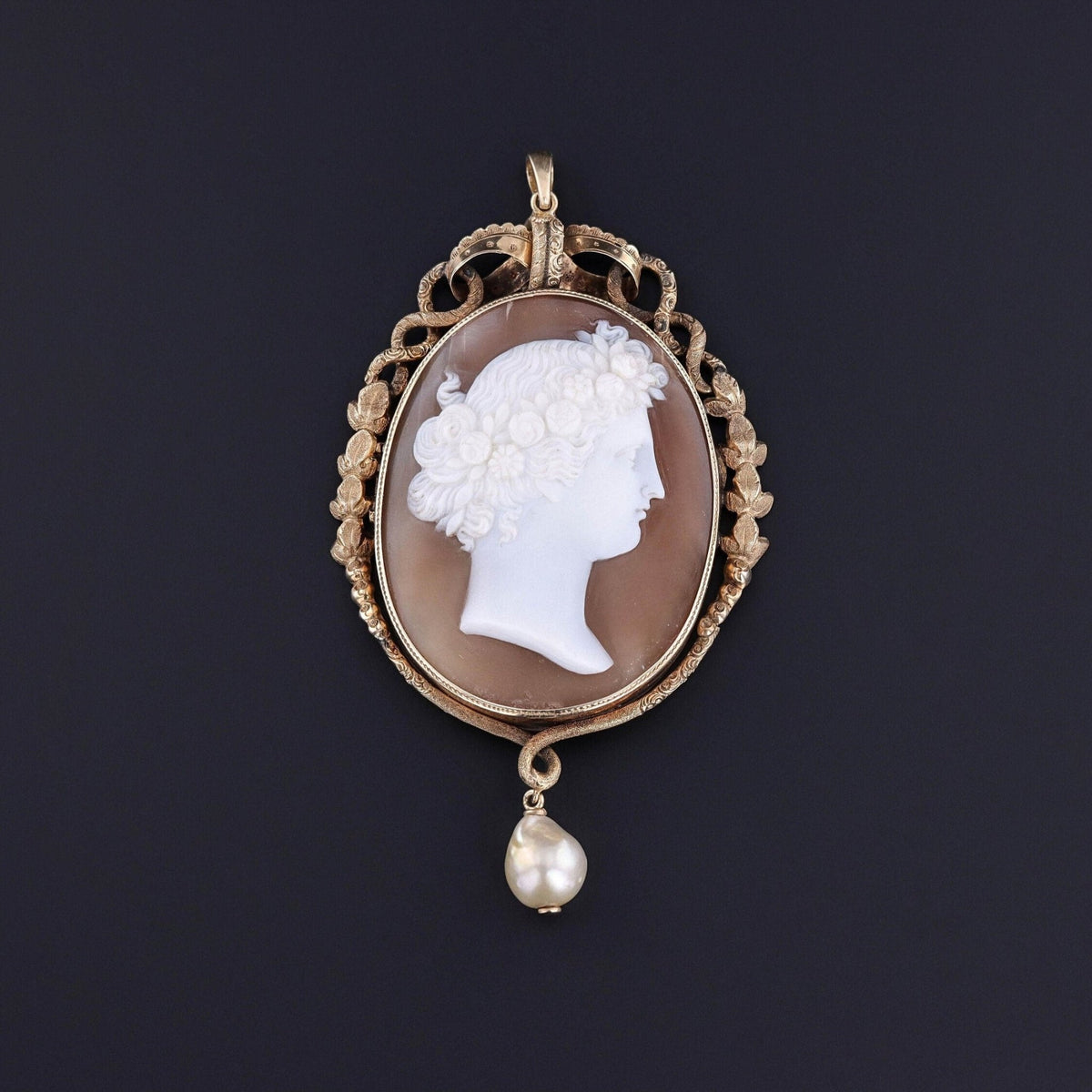 Antique Shell Cameo Pendant of 12k Gold - Trademark Antiques