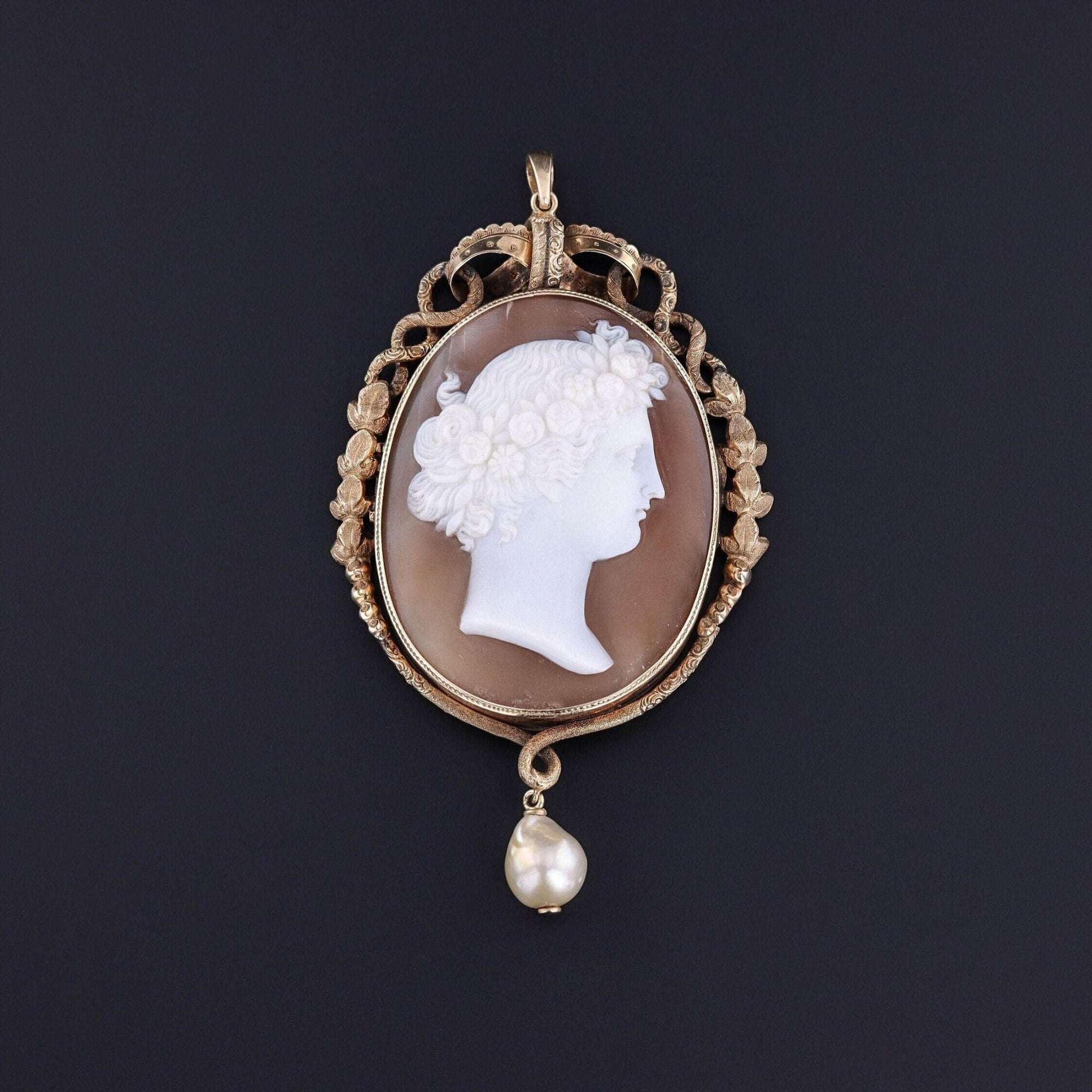 Antique Shell Cameo Pendant of 12k Gold - Trademark Antiques