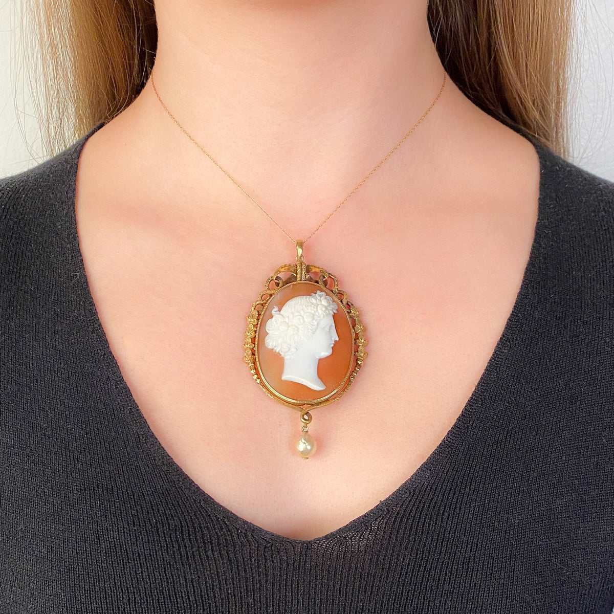 Antique Shell Cameo Pendant of 12k Gold - Trademark Antiques