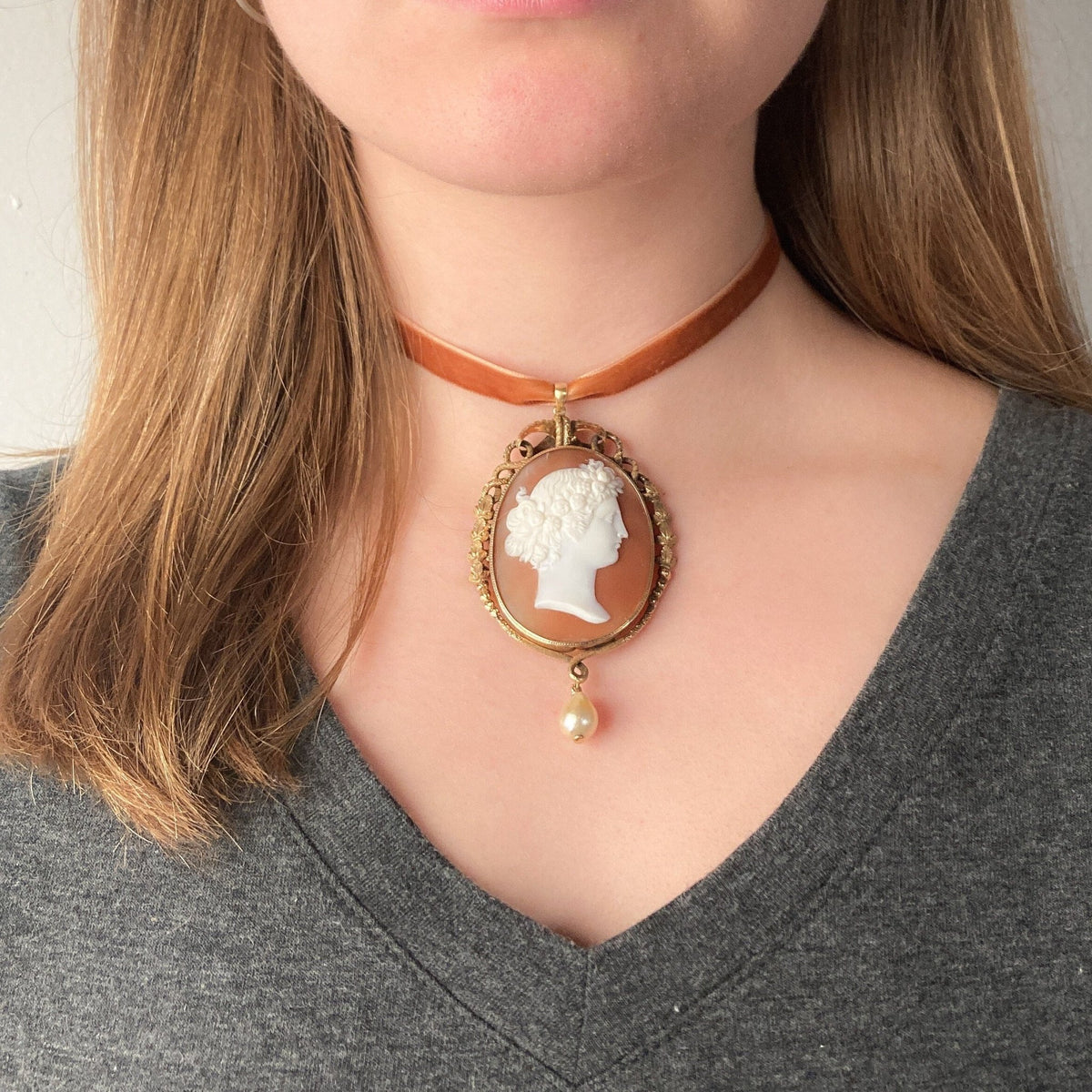 Antique Shell Cameo Pendant of 12k Gold - Trademark Antiques