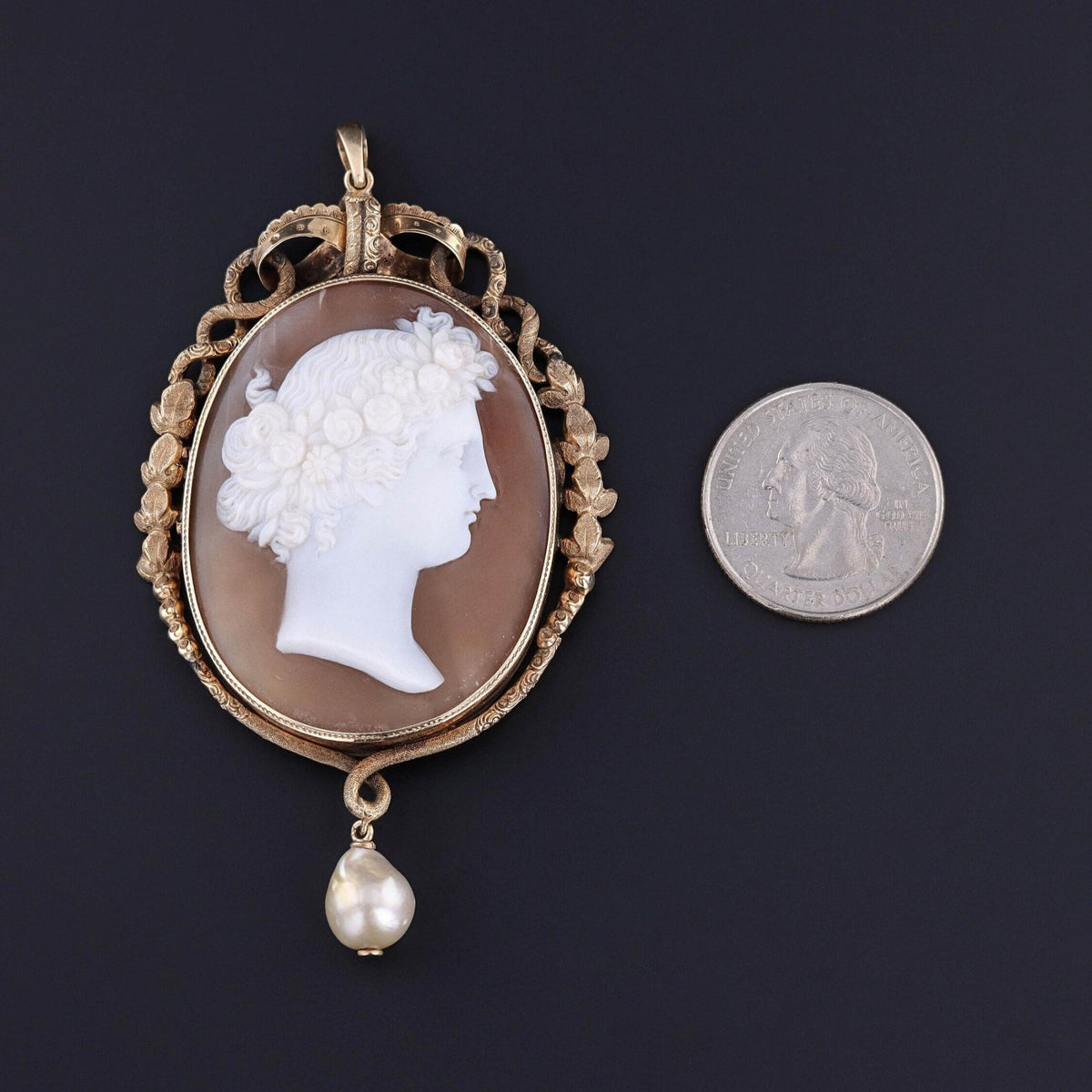 Antique Shell Cameo Pendant of 12k Gold - Trademark Antiques