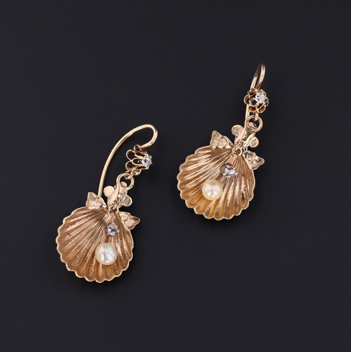 Antique Shell Earrings of 14k Gold - Trademark Antiques