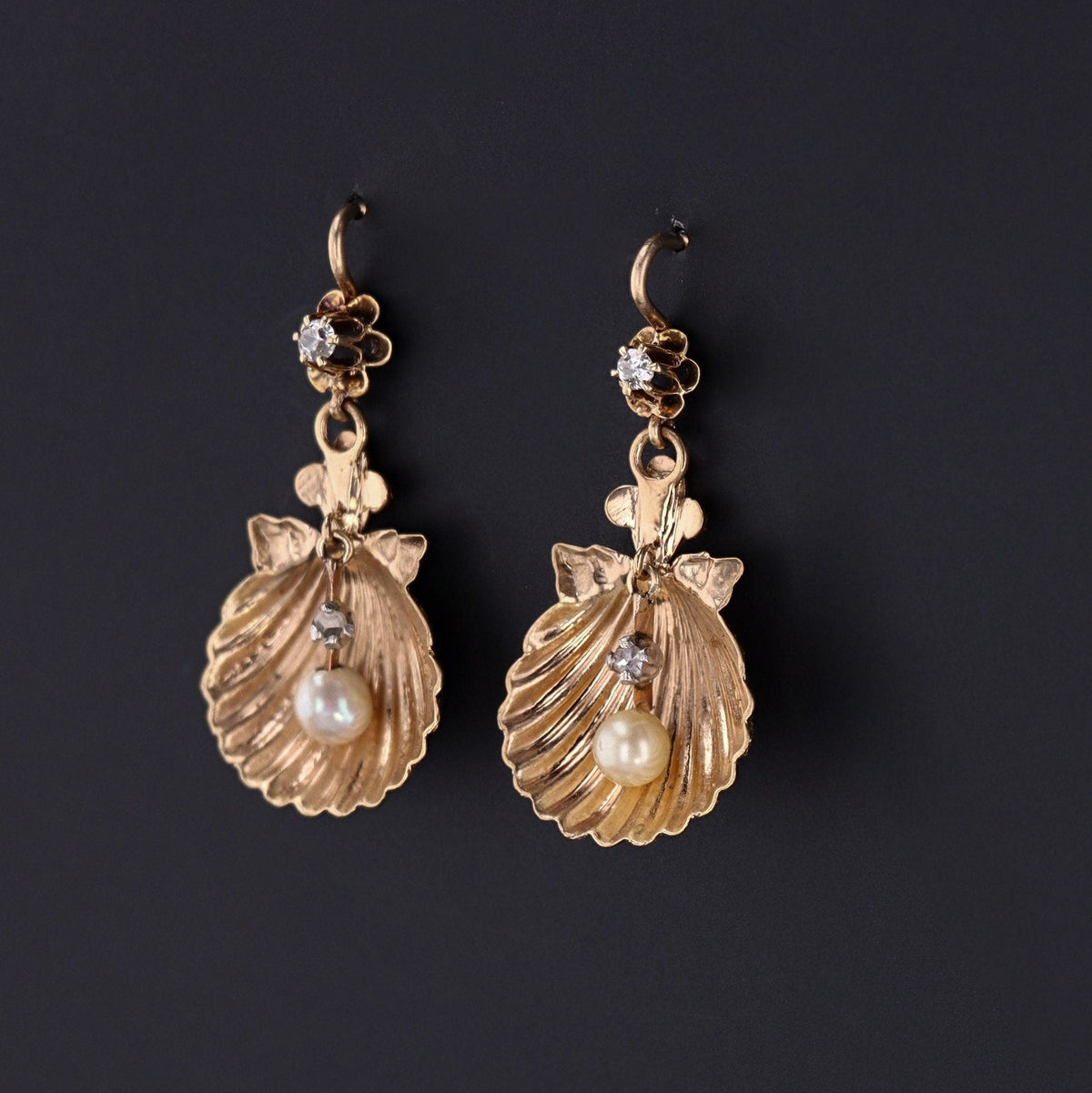 Antique Shell Earrings of 14k Gold - Trademark Antiques