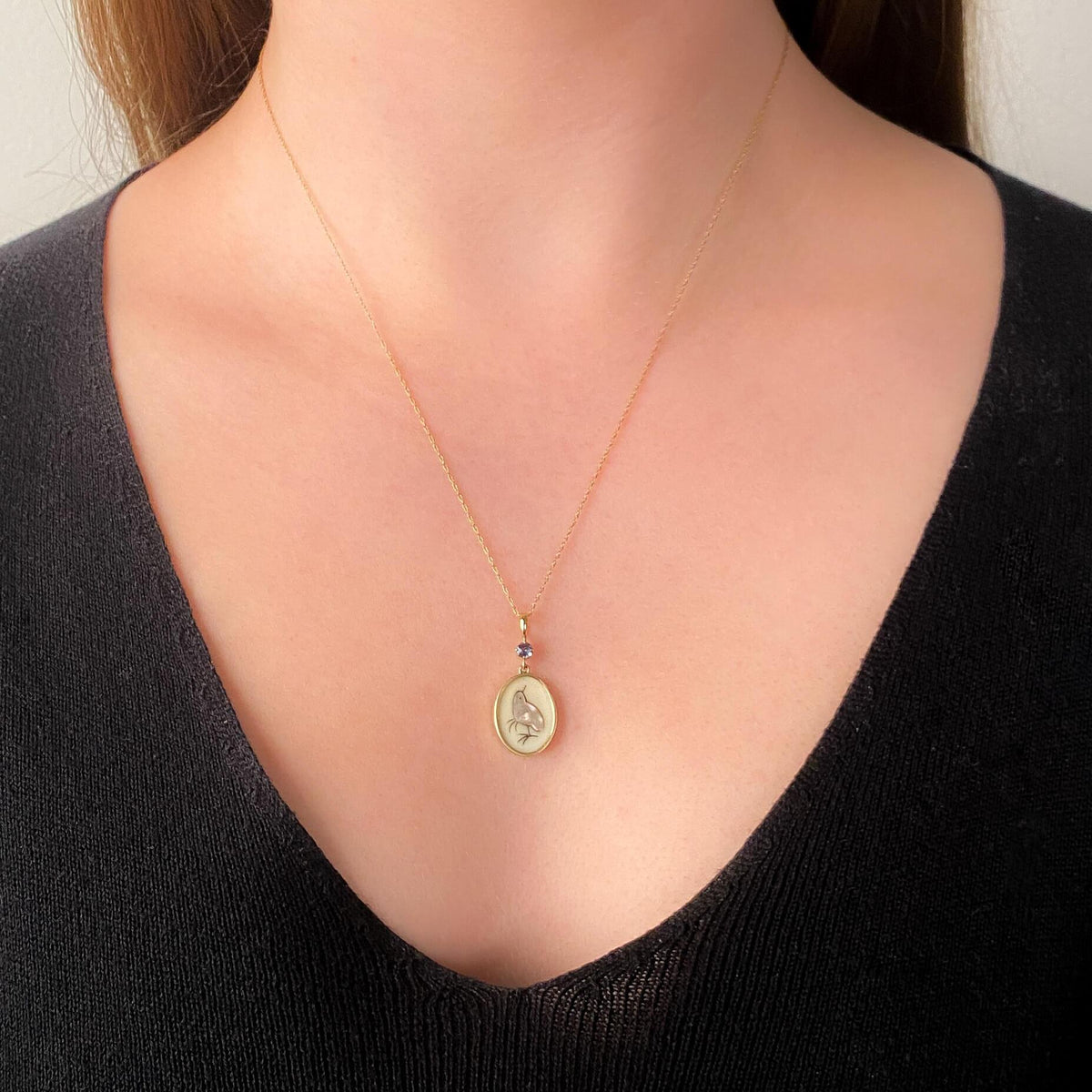 Antique Shibayama Chick Pendant of 14k Gold - Trademark Antiques