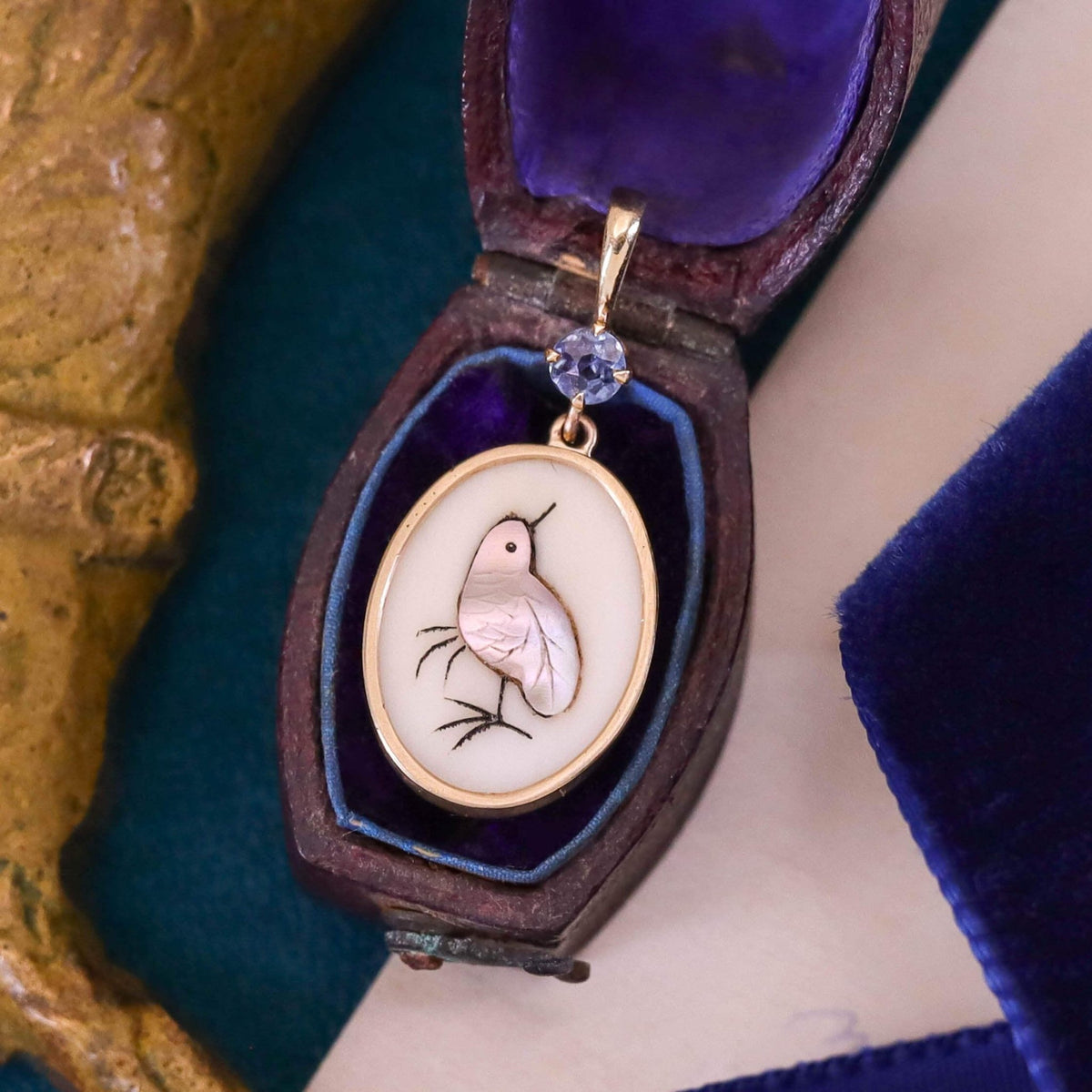 Antique Shibayama Chick Pendant of 14k Gold - Trademark Antiques