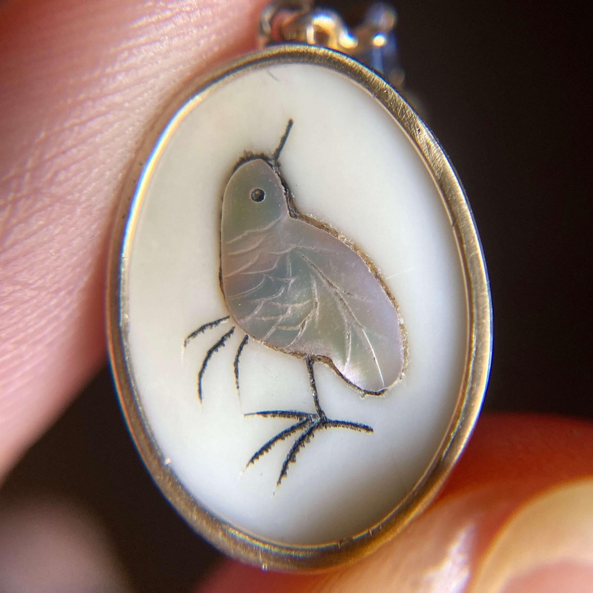 Antique Shibayama Chick Pendant of 14k Gold - Trademark Antiques