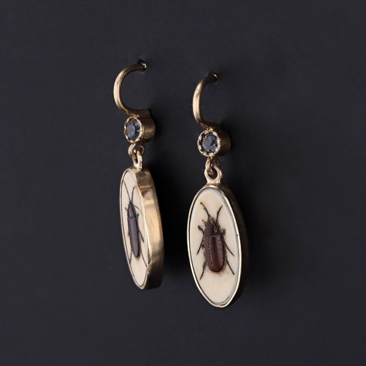 Antique Shibayama Insect Conversion Earrings of 14k Gold - Trademark Antiques