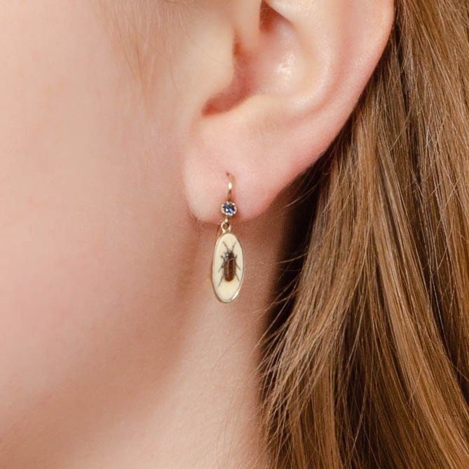 Antique Shibayama Insect Conversion Earrings of 14k Gold - Trademark Antiques