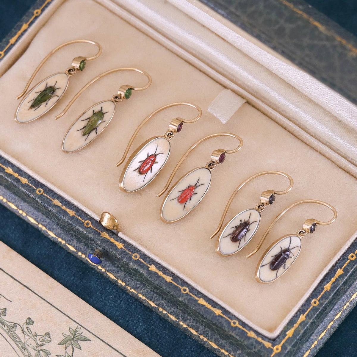 Antique Shibayama Insect Conversion Earrings of 14k Gold - Trademark Antiques