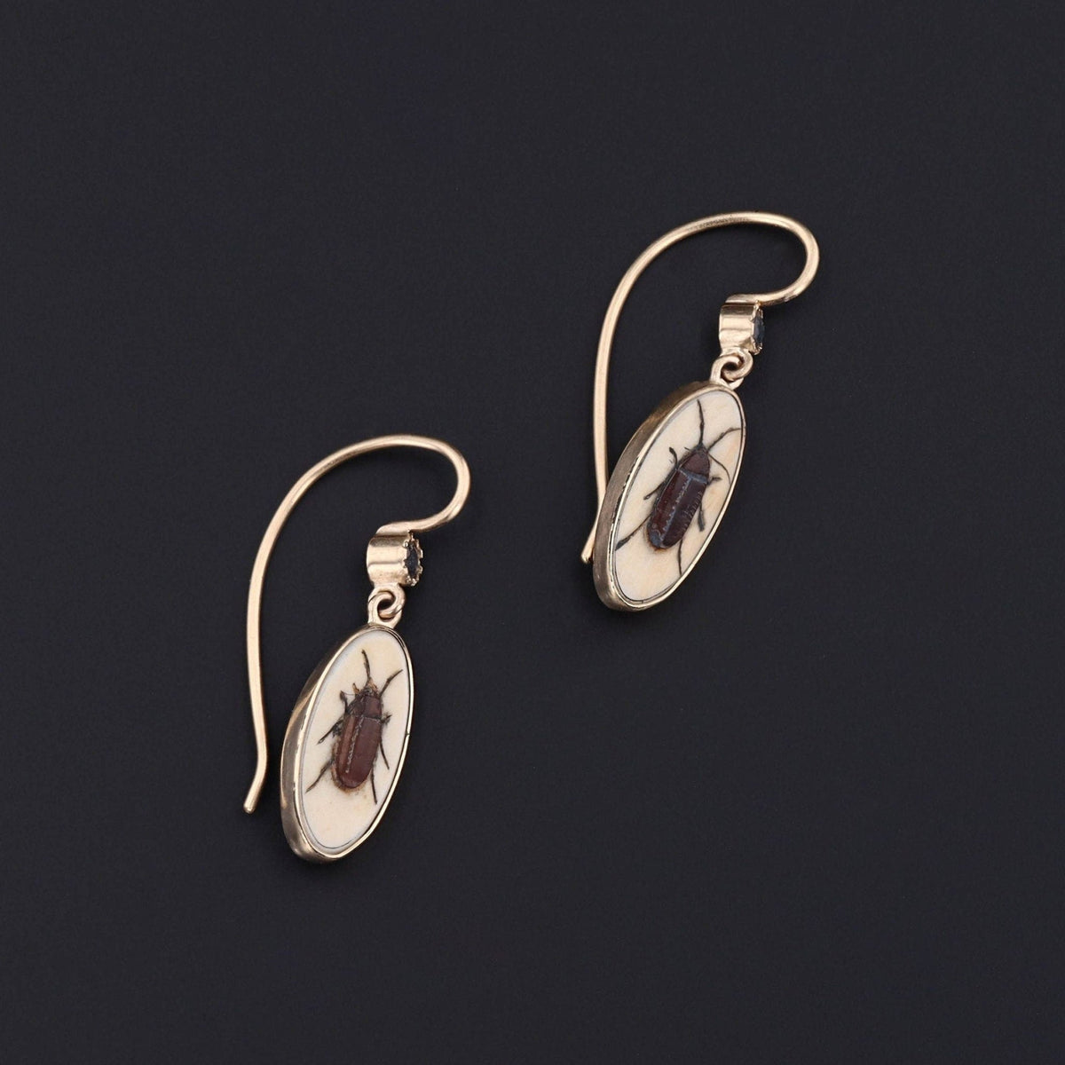 Antique Shibayama Insect Conversion Earrings of 14k Gold - Trademark Antiques