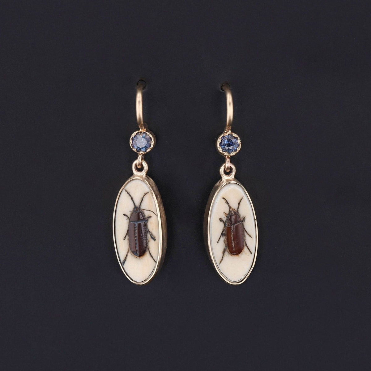 Antique Shibayama Insect Conversion Earrings of 14k Gold - Trademark Antiques