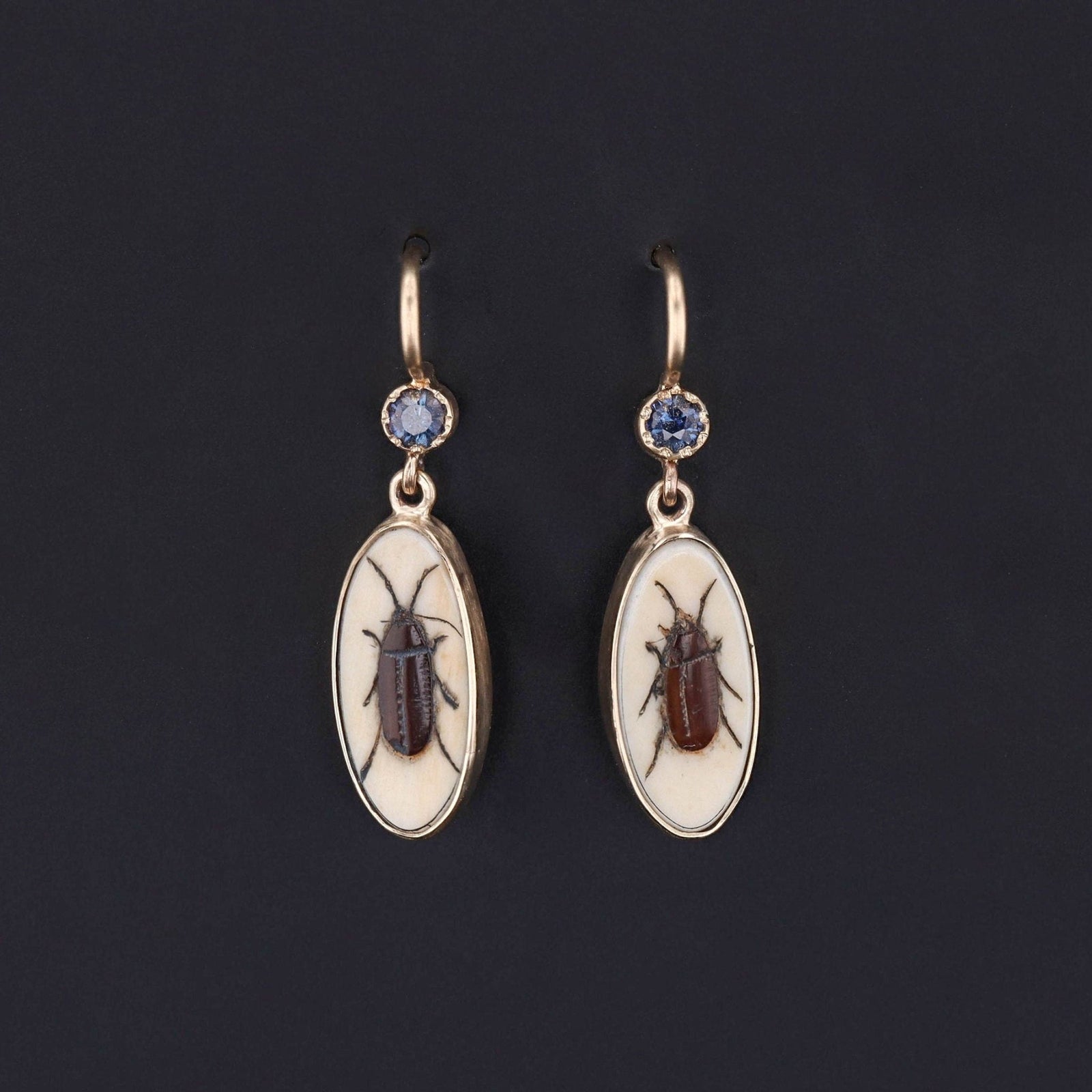 Antique Shibayama Insect Conversion Earrings of 14k Gold - Trademark Antiques