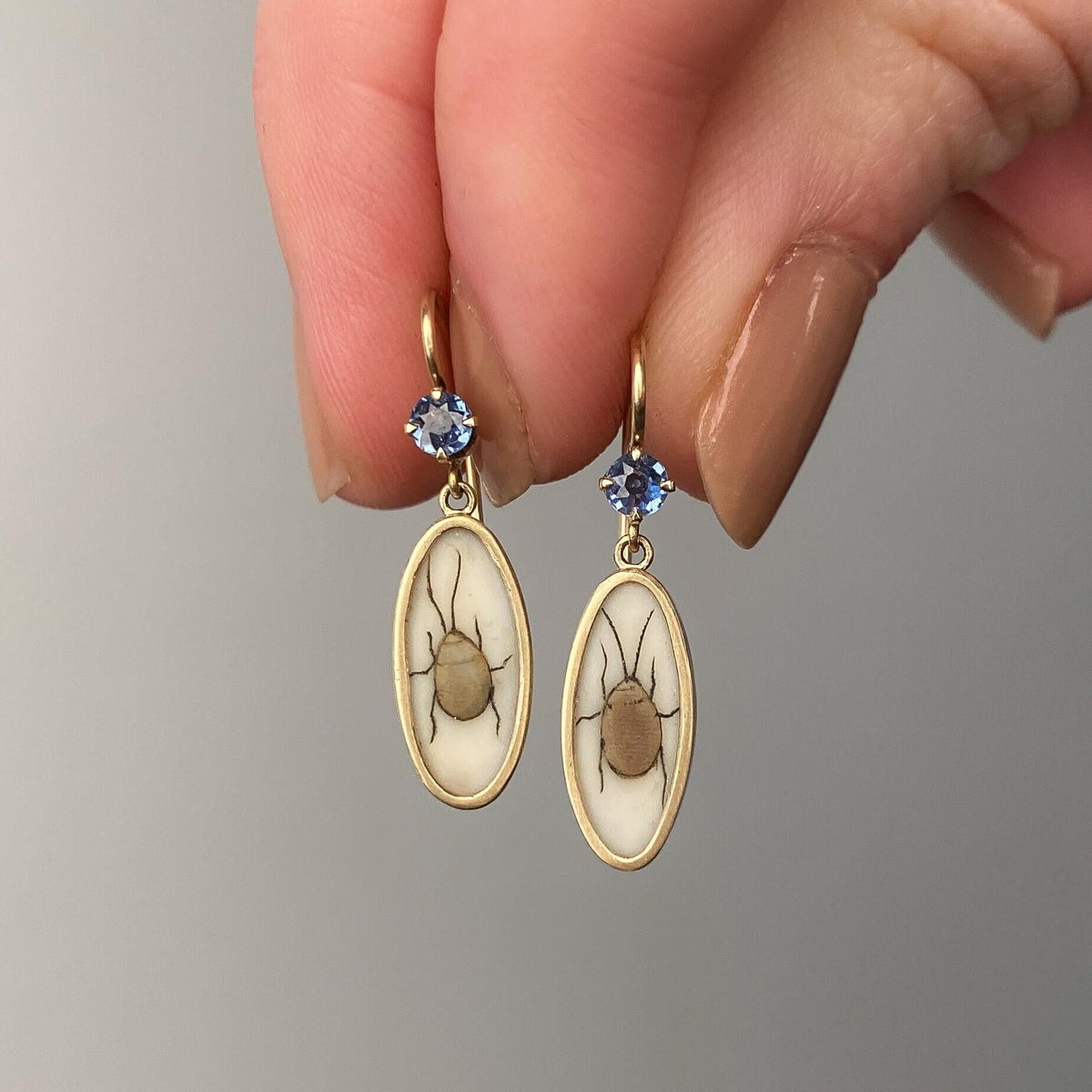 Antique Shibayama Insect Earrings of 14k Gold - Trademark Antiques