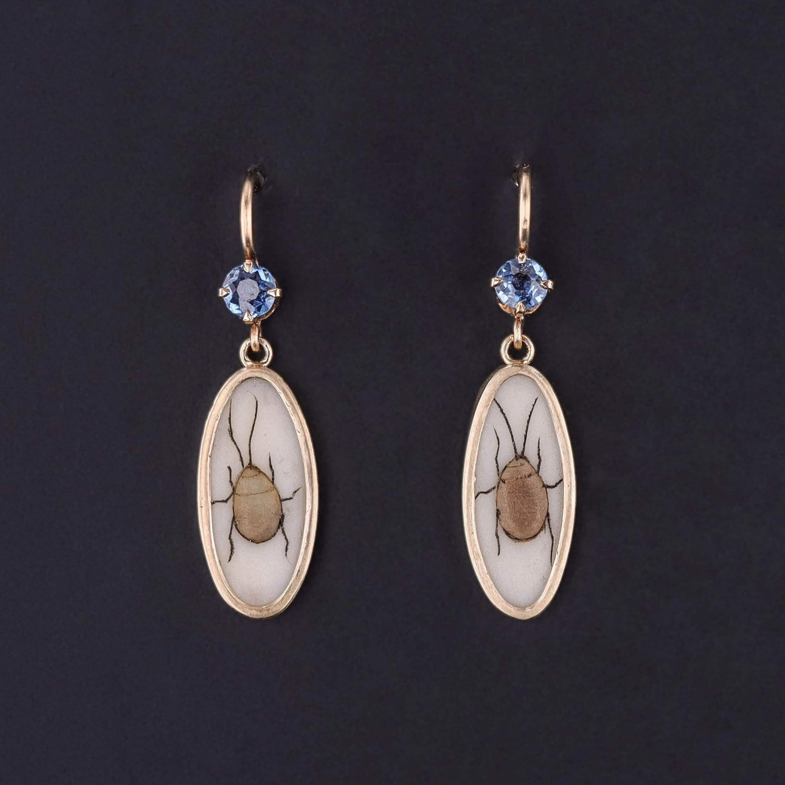Antique Shibayama Insect Earrings of 14k Gold - Trademark Antiques