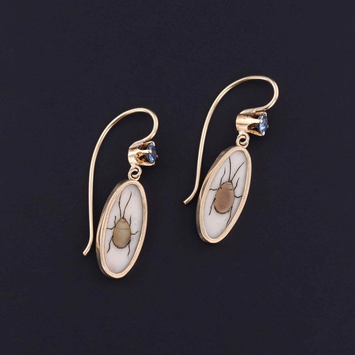 Antique Shibayama Insect Earrings of 14k Gold - Trademark Antiques
