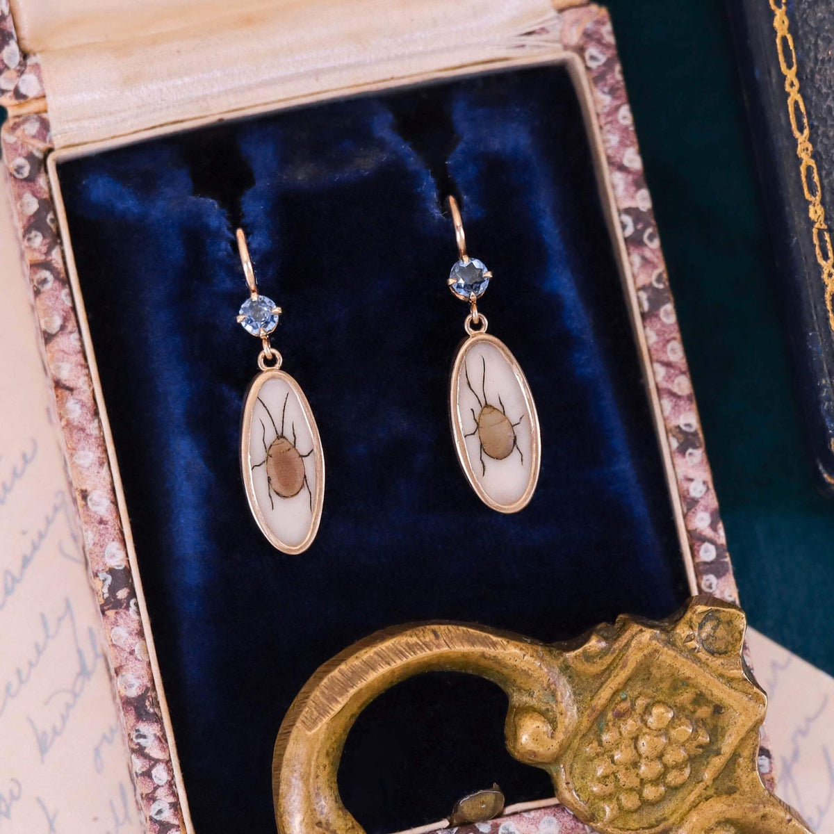 Antique Shibayama Insect Earrings of 14k Gold - Trademark Antiques