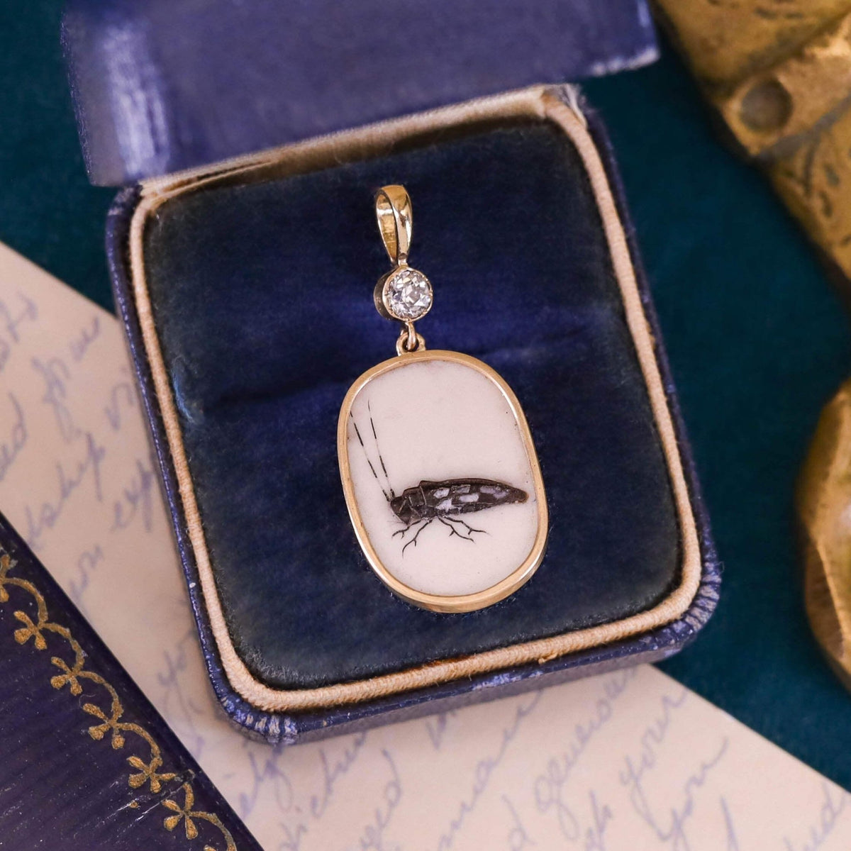 Antique Shibayama Insect Pendant of 14k Gold - Trademark Antiques