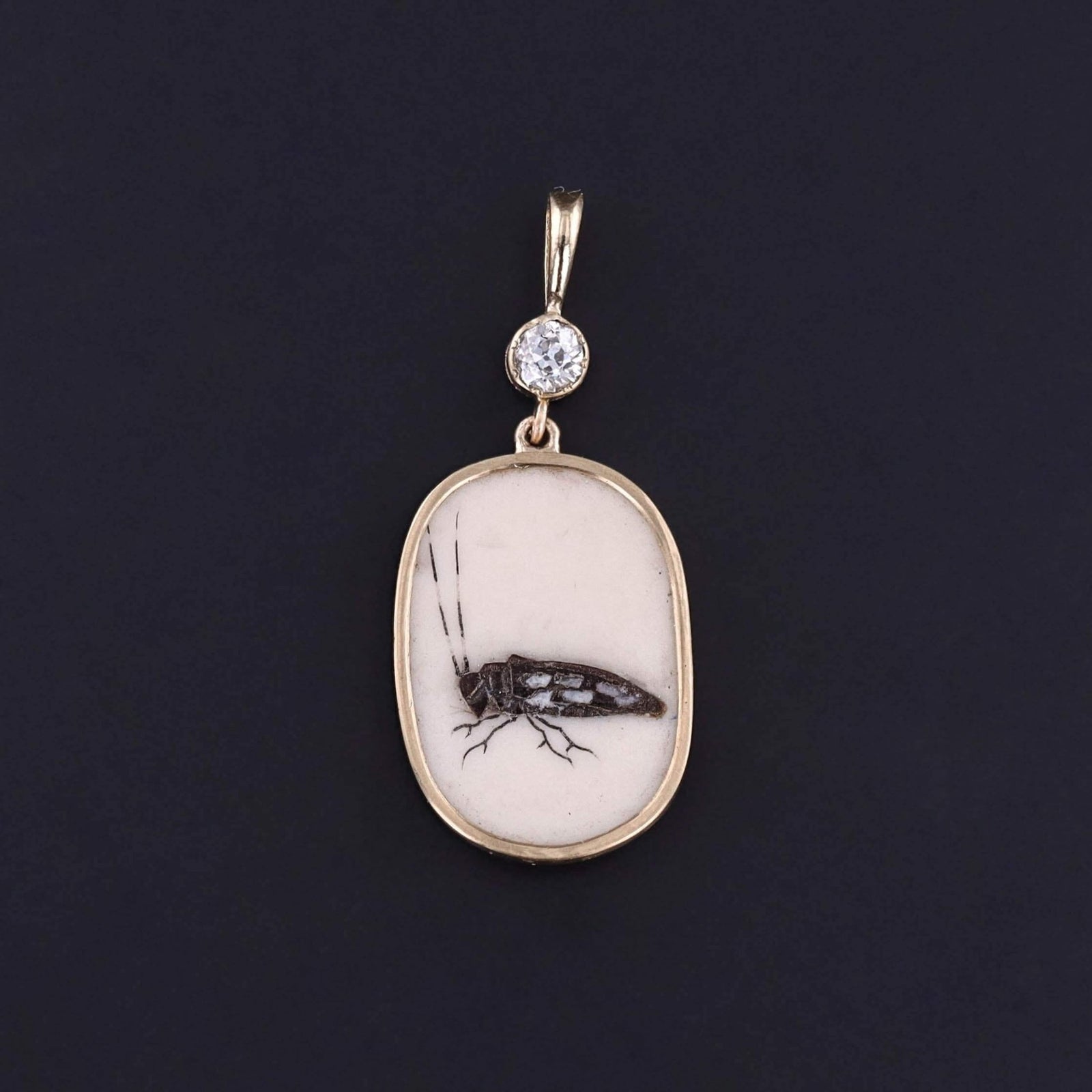 Antique Shibayama Insect Pendant of 14k Gold - Trademark Antiques