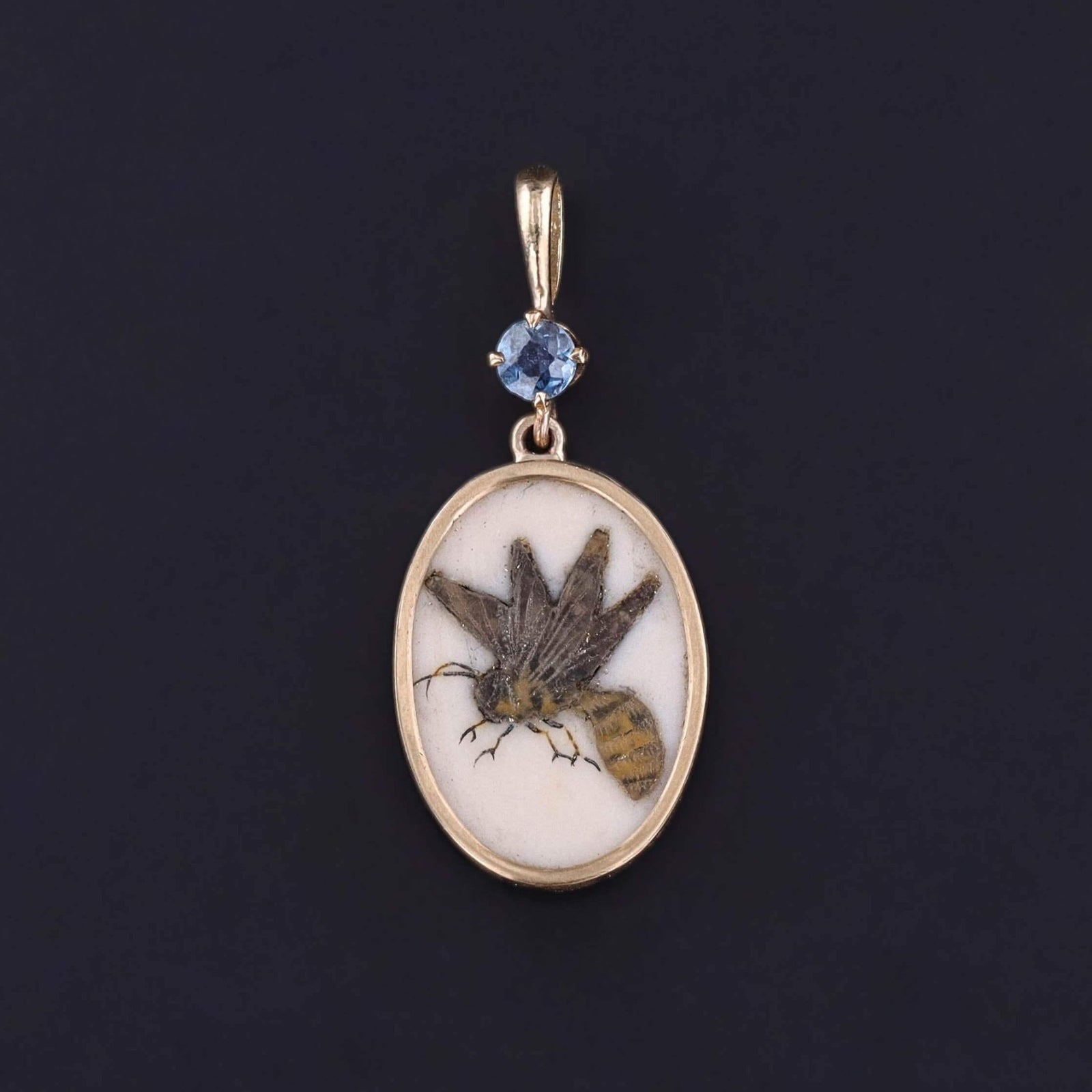 Antique Shibayama Wasp Pendant of 14k Gold and Sapphire - Trademark Antiques