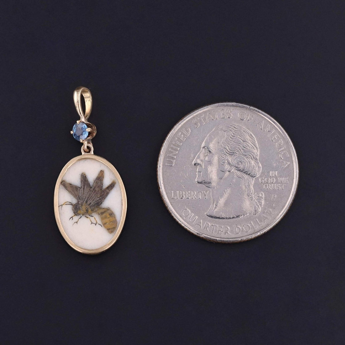 Antique Shibayama Wasp Pendant of 14k Gold and Sapphire - Trademark Antiques