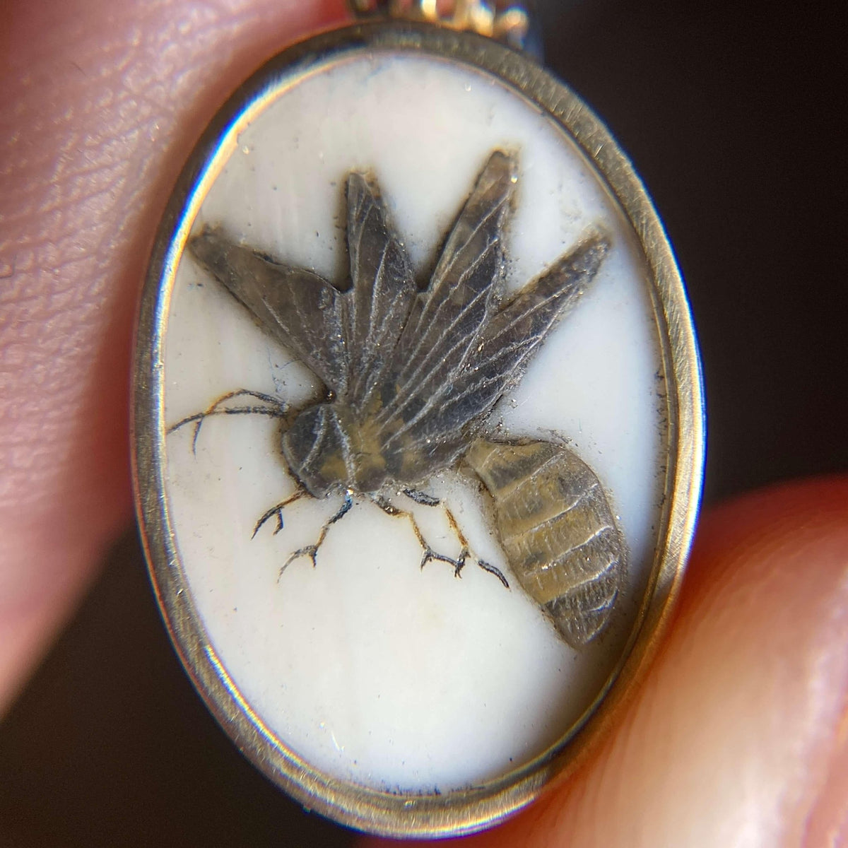 Antique Shibayama Wasp Pendant of 14k Gold and Sapphire - Trademark Antiques