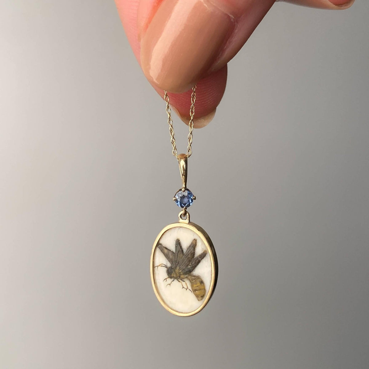 Antique Shibayama Wasp Pendant of 14k Gold and Sapphire - Trademark Antiques