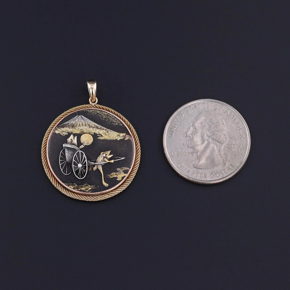 Antique Shibuichi Frog Pendant of 12k &amp; 14k Gold - Trademark Antiques