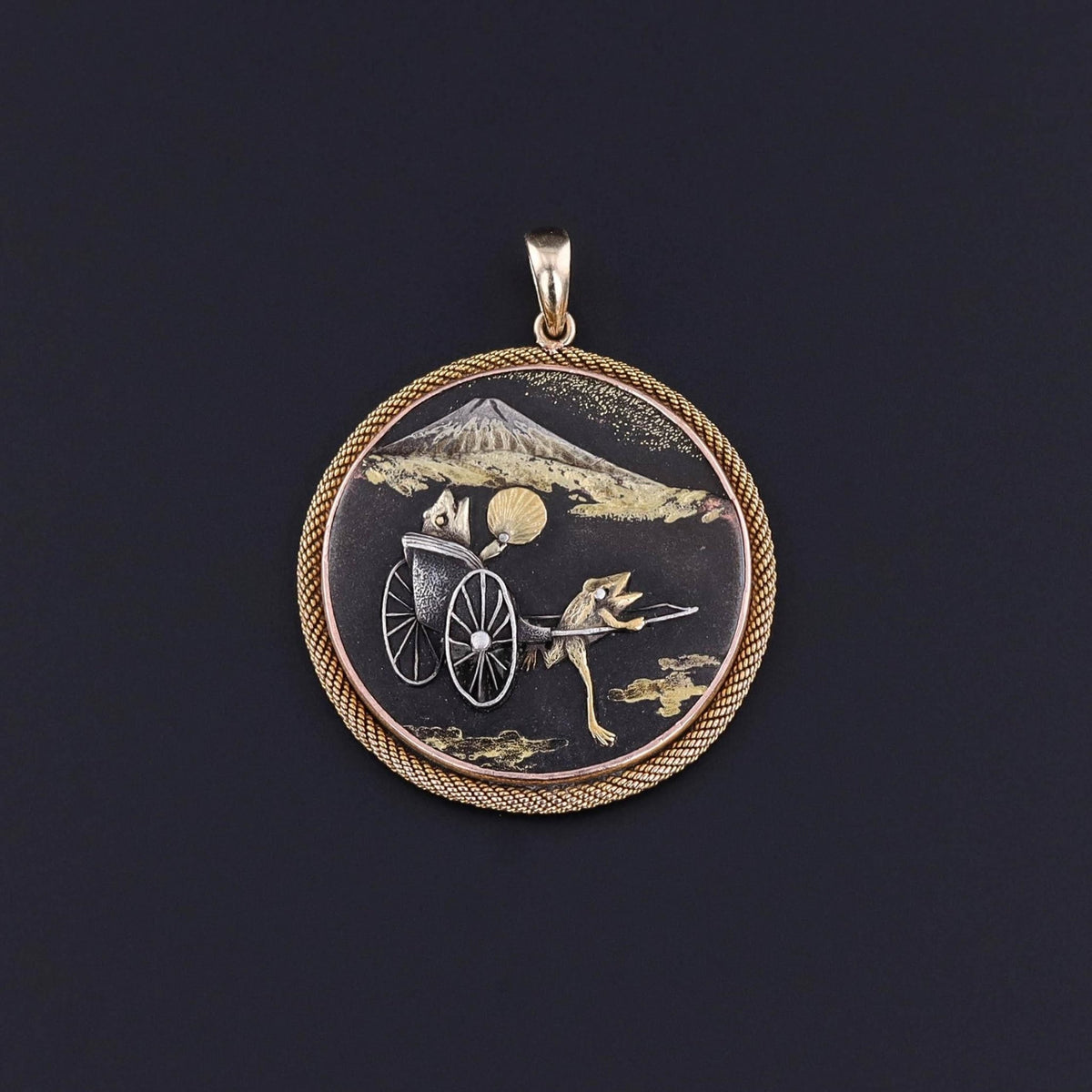 Antique Shibuichi Frog Pendant of 12k &amp; 14k Gold - Trademark Antiques