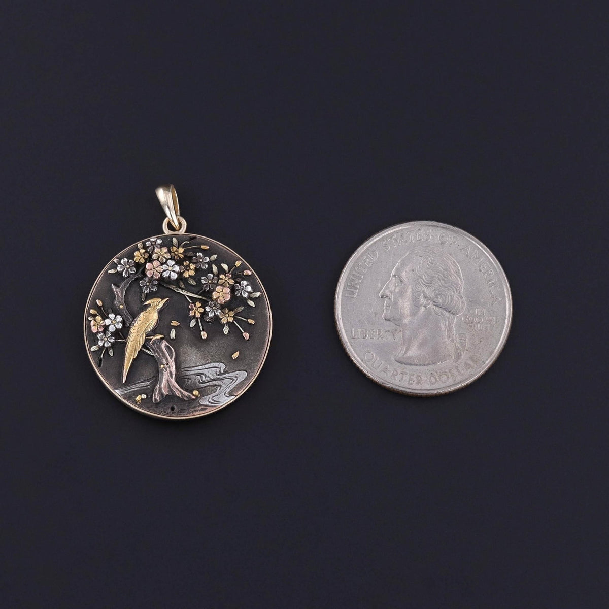 Antique Shibuichi Pendant of 14k Gold - Trademark Antiques