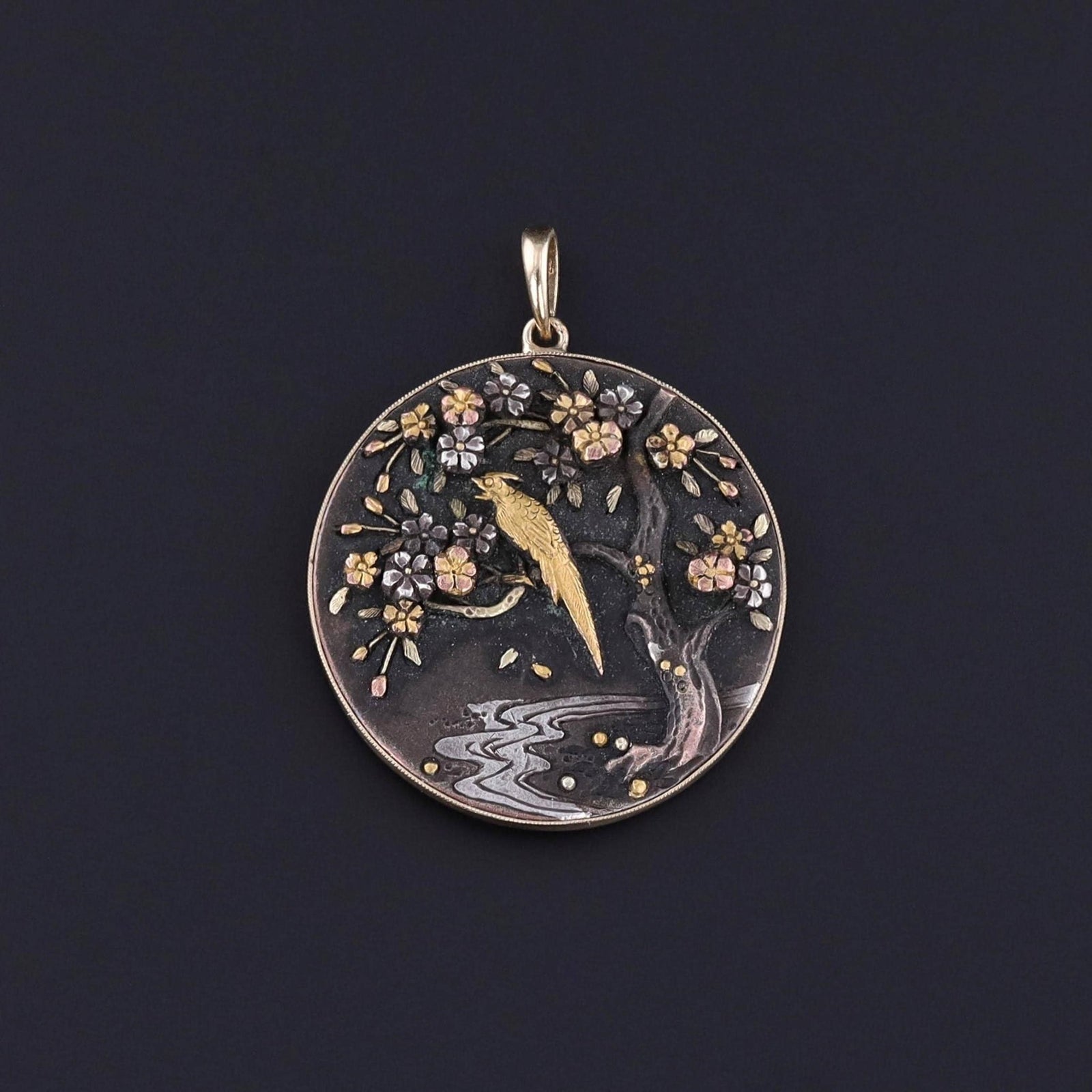 Antique Shibuichi Pendant of 14k Gold - Trademark Antiques