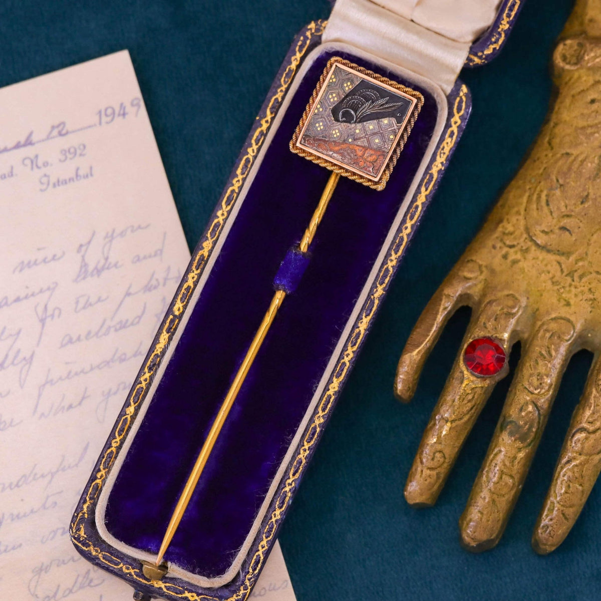 Antique Shibuichi Stickpin of 14k Gold - Trademark Antiques