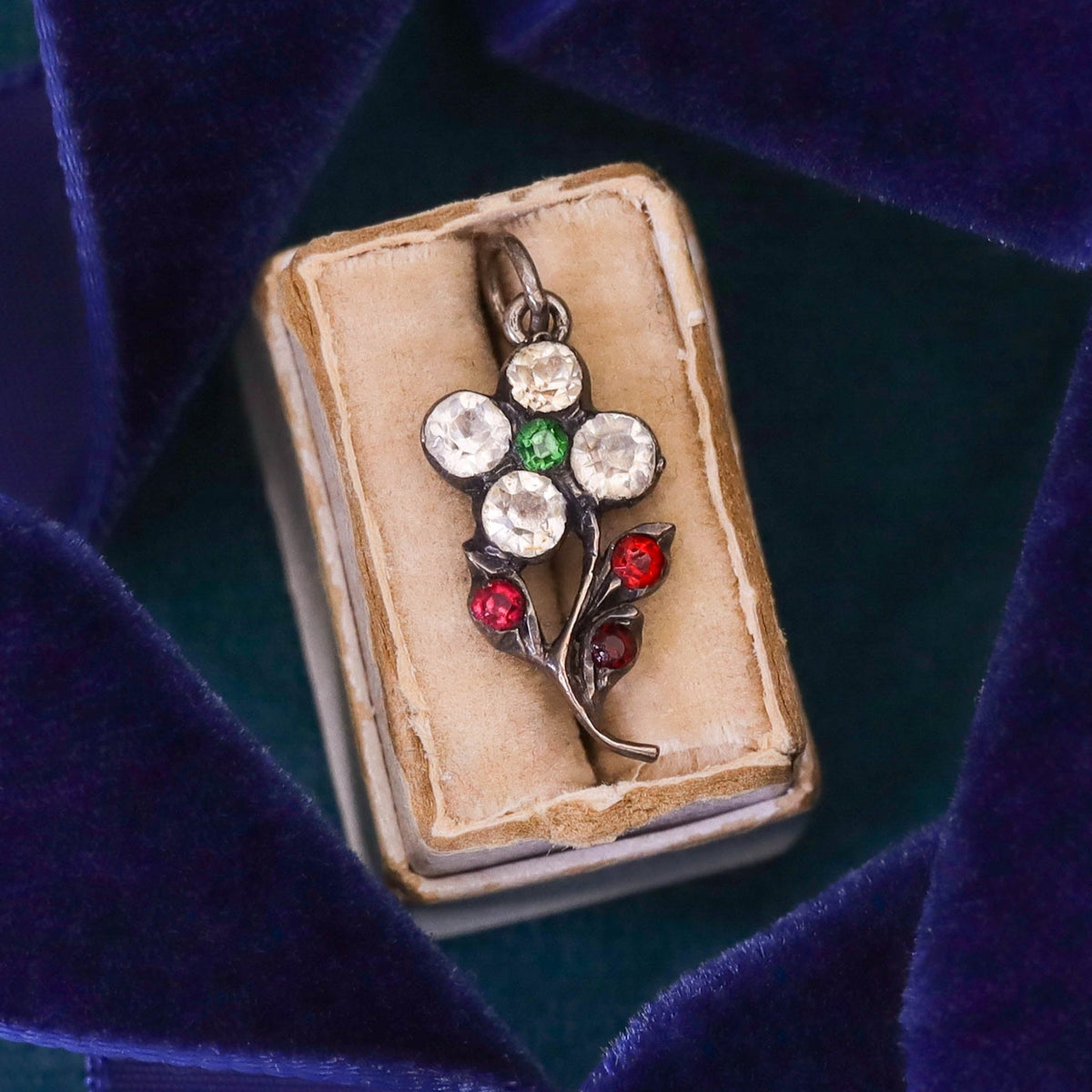 Antique Silver and Paste Flower Charm - Trademark Antiques