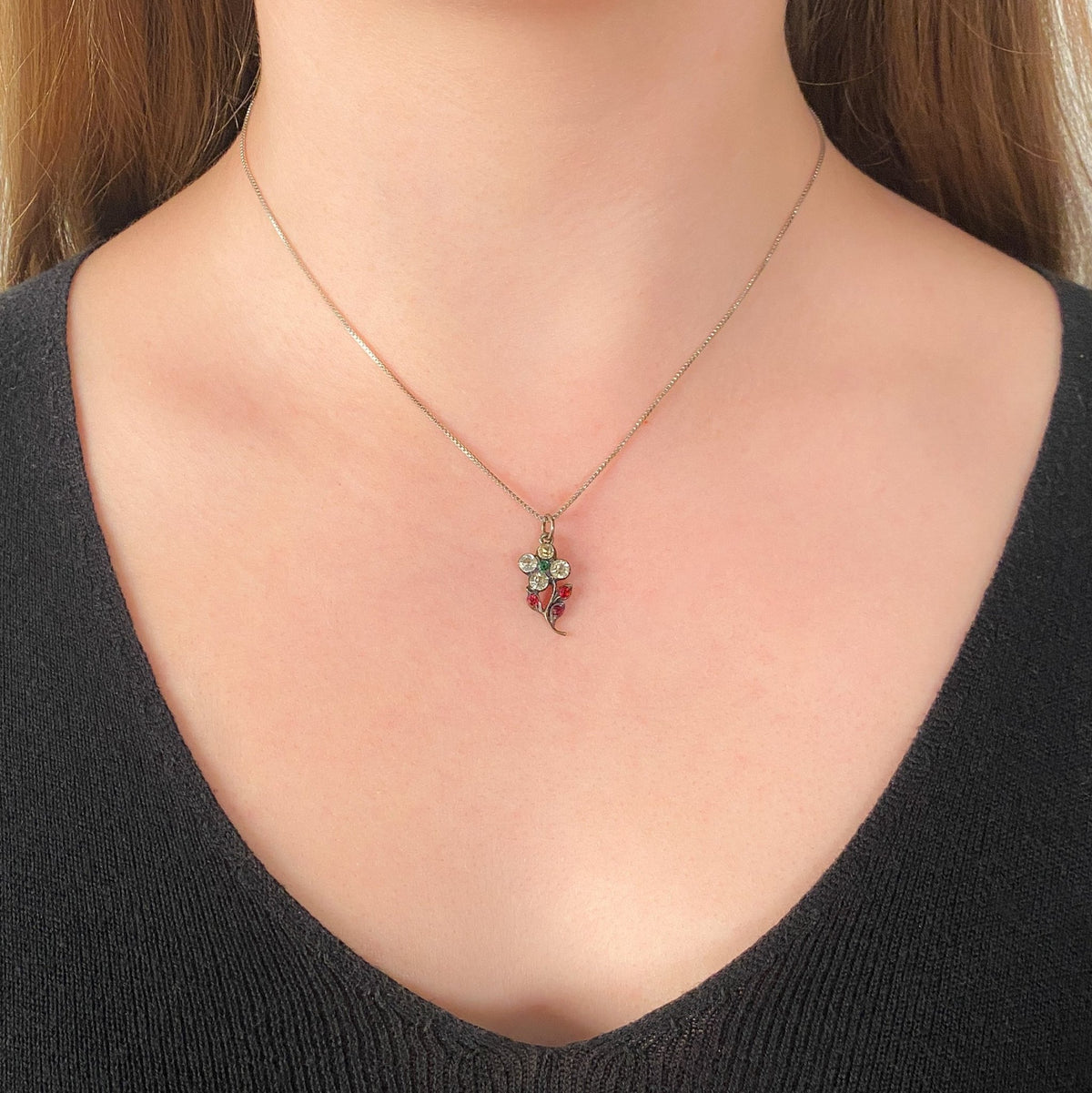 Antique Silver and Paste Flower Charm - Trademark Antiques