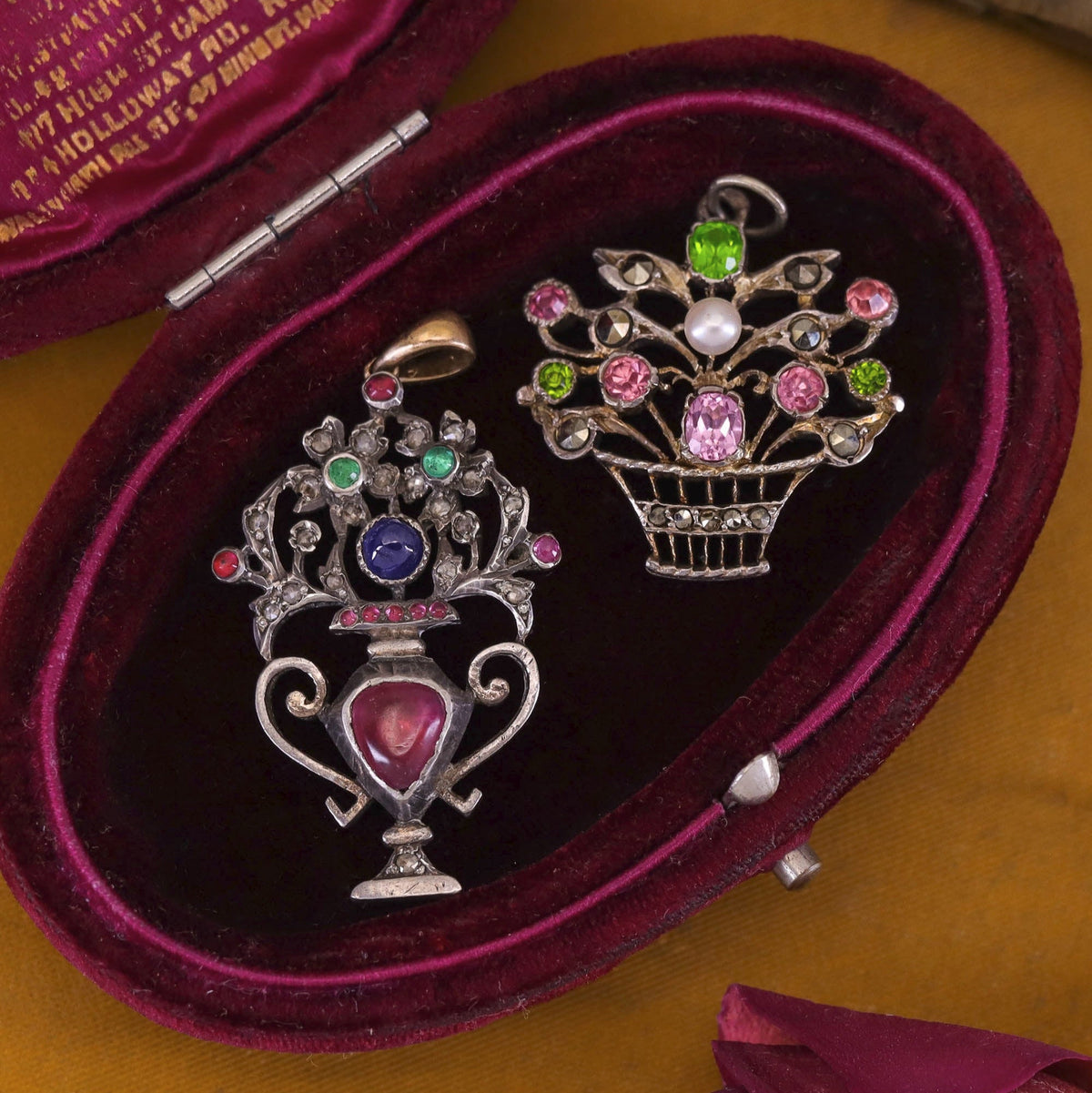 Antique Silver Giardinetti Flower Basket Pendant - Trademark Antiques