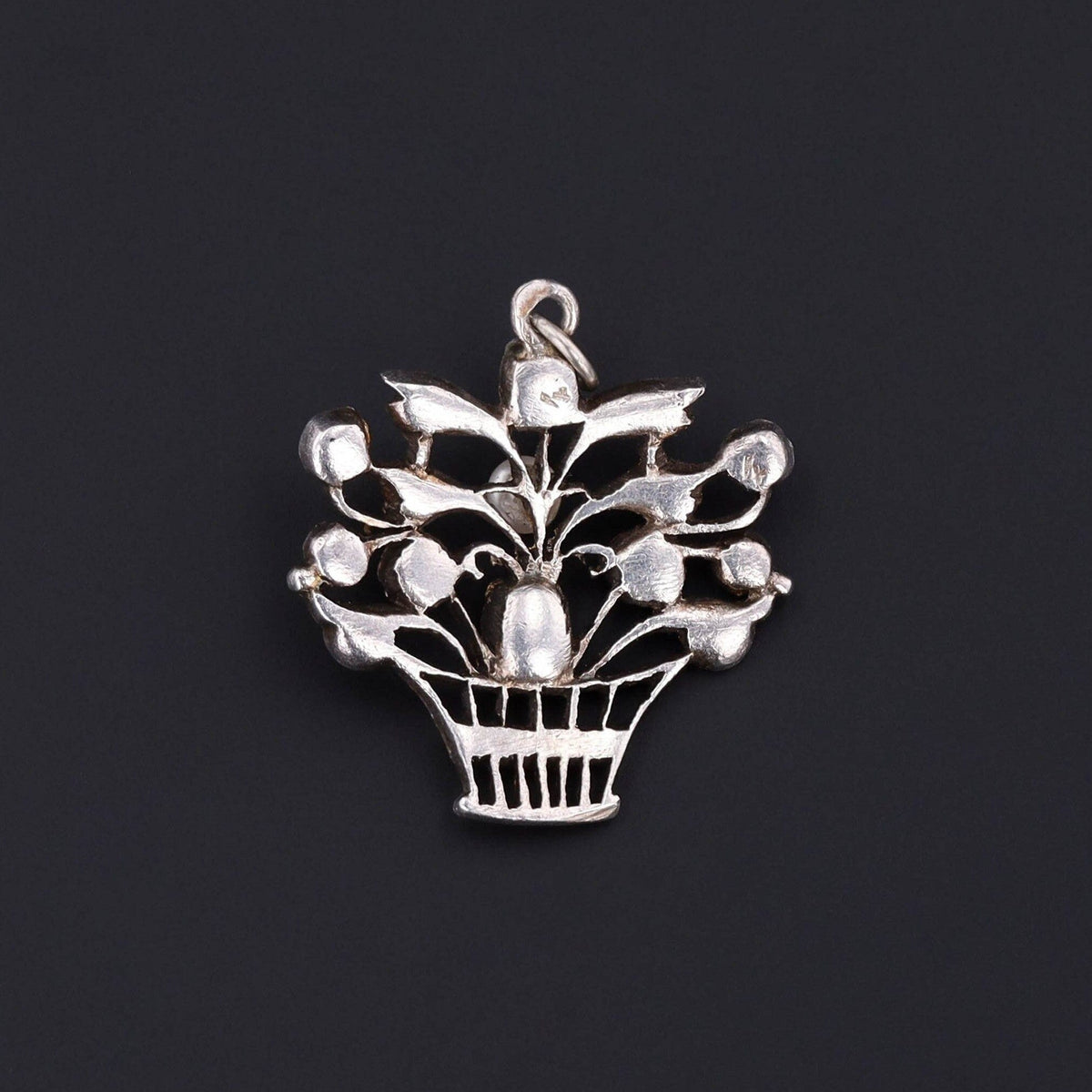 Antique Silver Giardinetti Flower Basket Pendant - Trademark Antiques