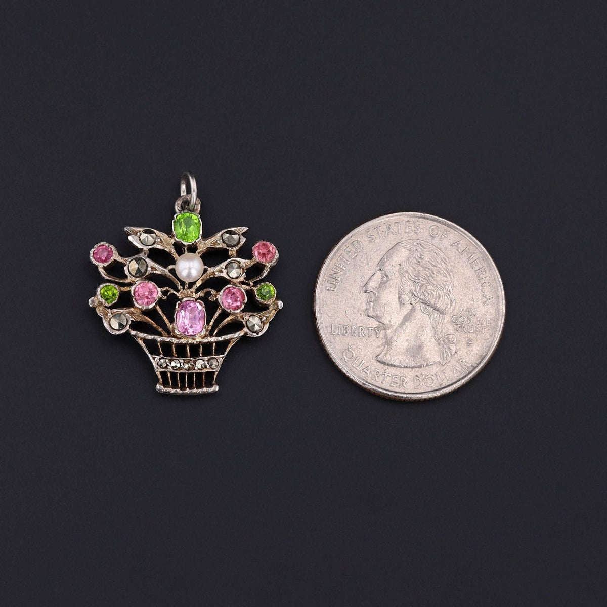 Antique Silver Giardinetti Flower Basket Pendant - Trademark Antiques