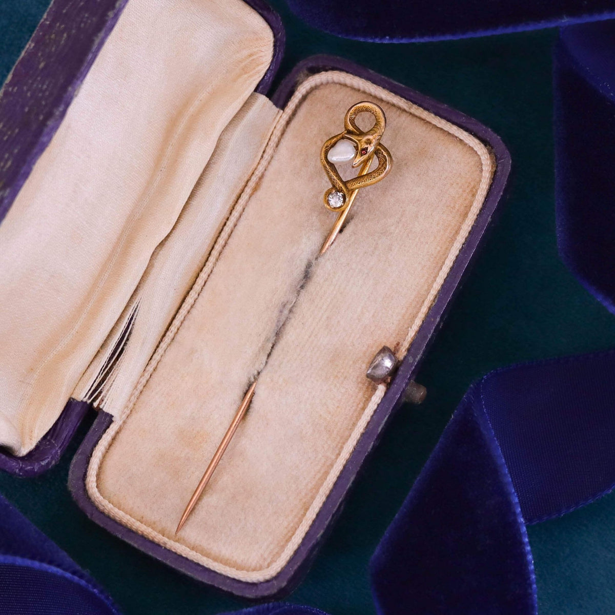 Antique Snake Stickpin of 8k Gold - Trademark Antiques