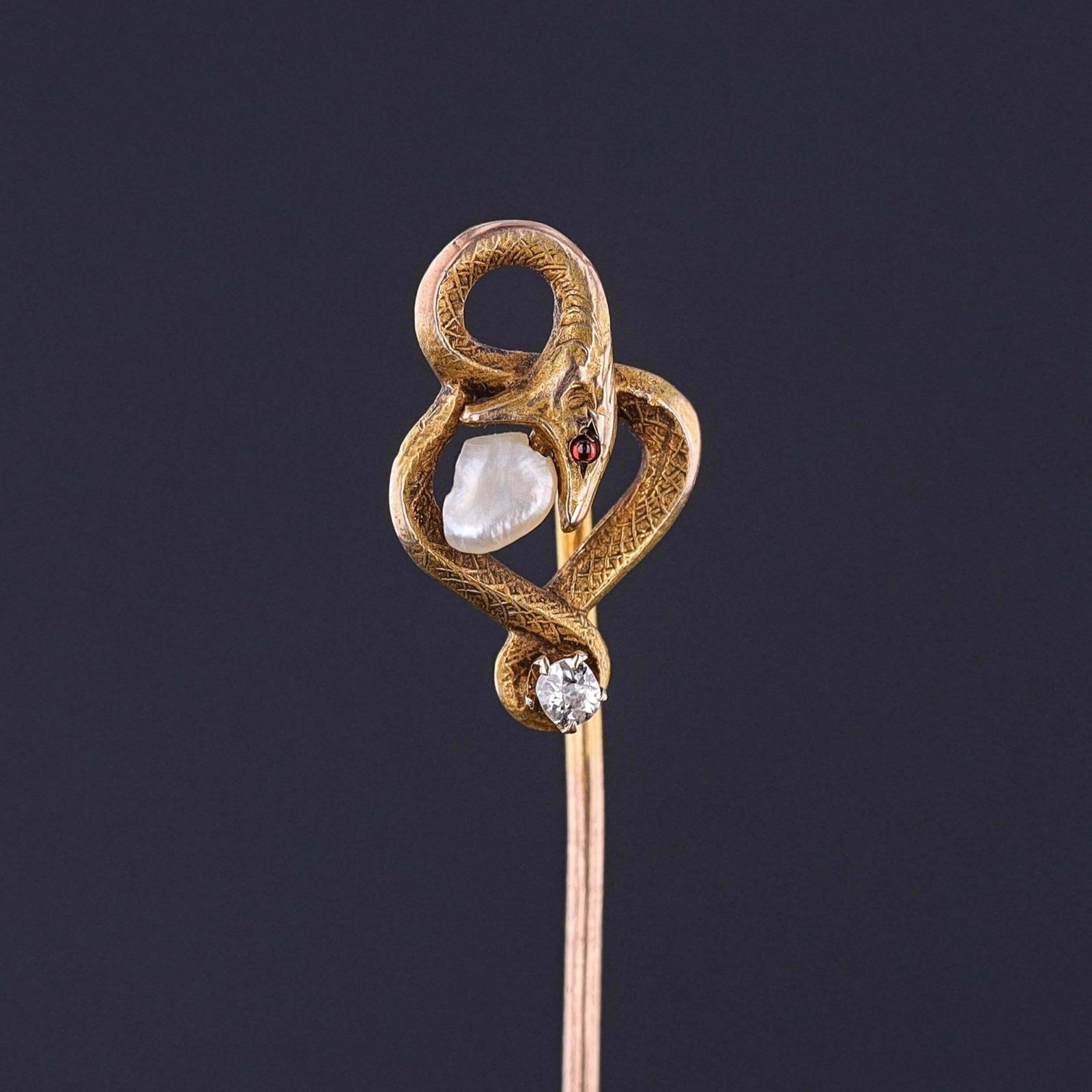 Antique Snake Stickpin of 8k Gold - Trademark Antiques