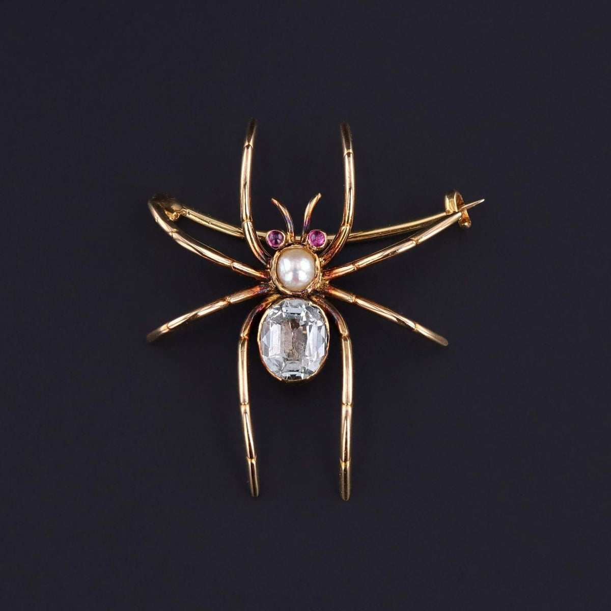 Antique Spider Brooch of 18k Gold and Aquamarine - Trademark Antiques