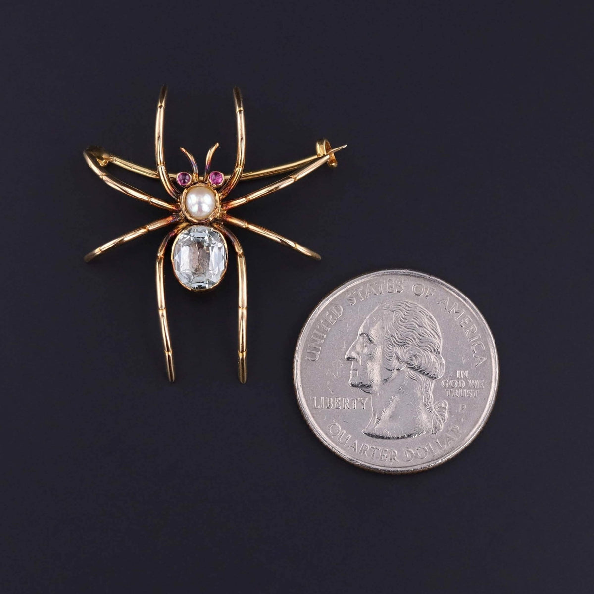 Antique Spider Brooch of 18k Gold and Aquamarine - Trademark Antiques