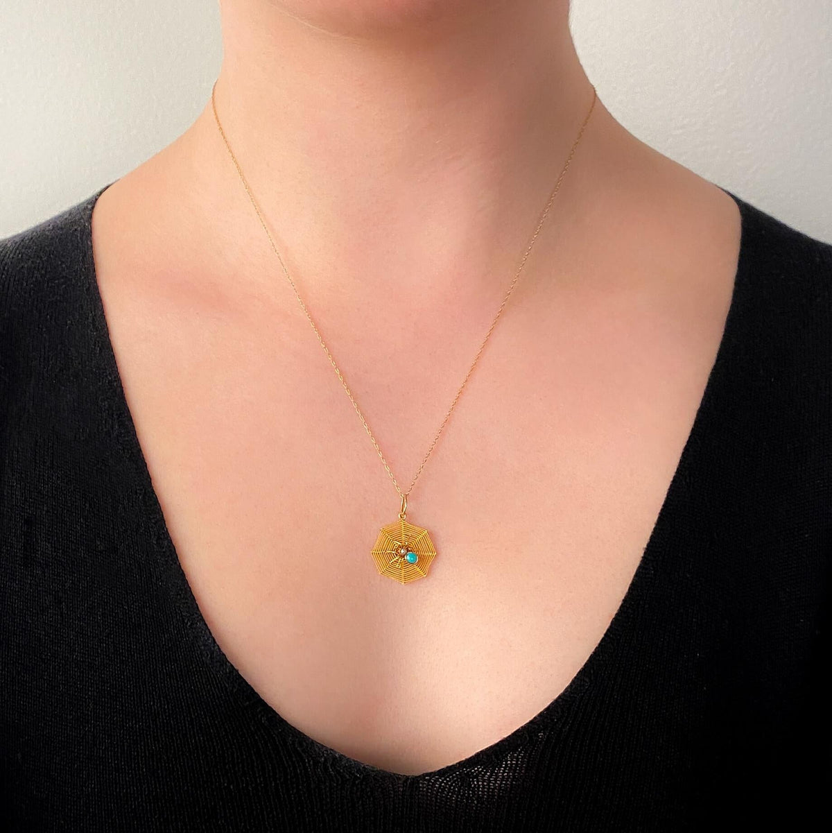 Antique Spider Web Charm of 10k Gold - Trademark Antiques