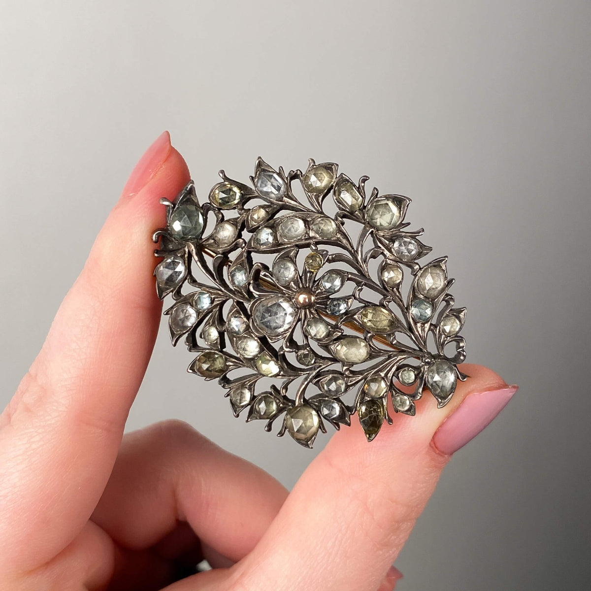 Antique Sri Lankan Rose Cut Zircon Brooch - Trademark Antiques