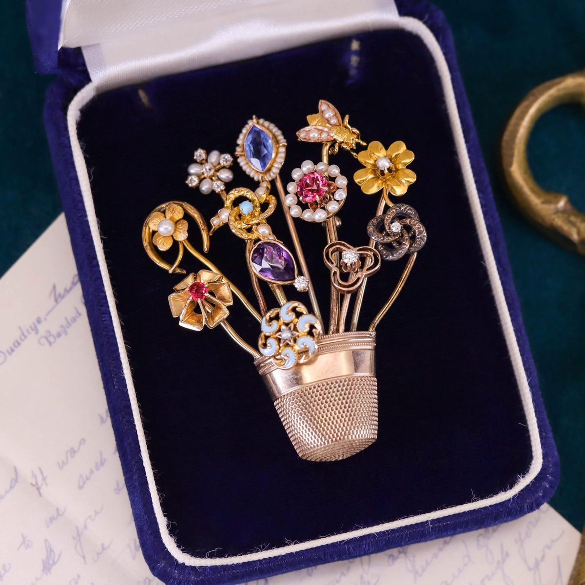 Antique Stickpin Cluster Bouquet Brooch of 10k &amp;14k Gold - Trademark Antiques