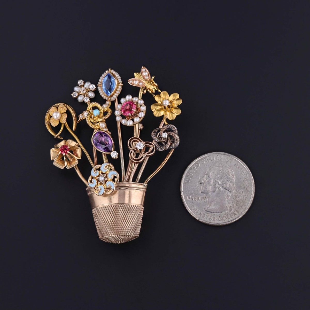 Antique Stickpin Cluster Bouquet Brooch of 10k &amp;14k Gold - Trademark Antiques